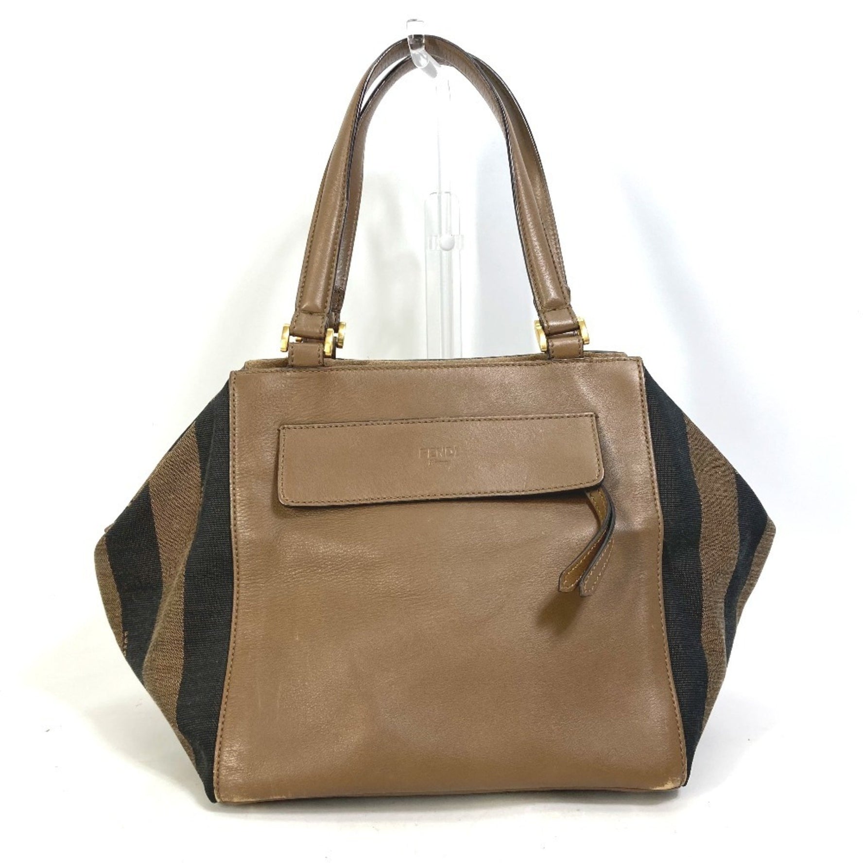 FENDI Pecan Shoulder Bag/Handbag in Leather/Canvas/Suede, Brown