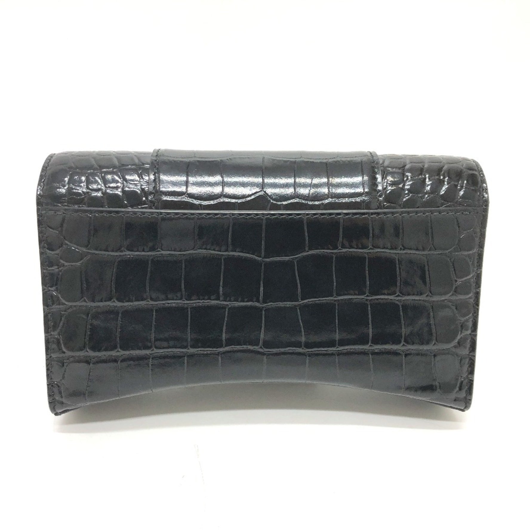 Balenciaga B logo Chain wallet Shoulder Bag Black GoldHardware