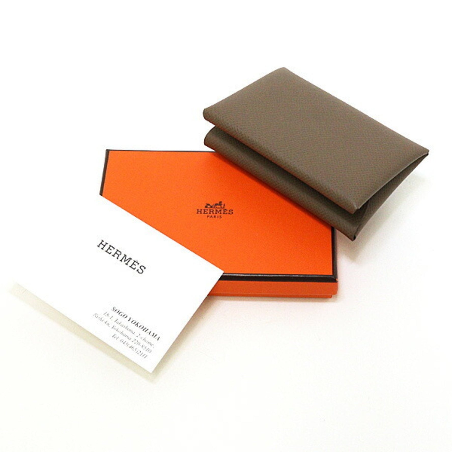 Hermes Hermès Calvi Duo Epsom Leather Etoupe W Stamp Card Case/Coin Case