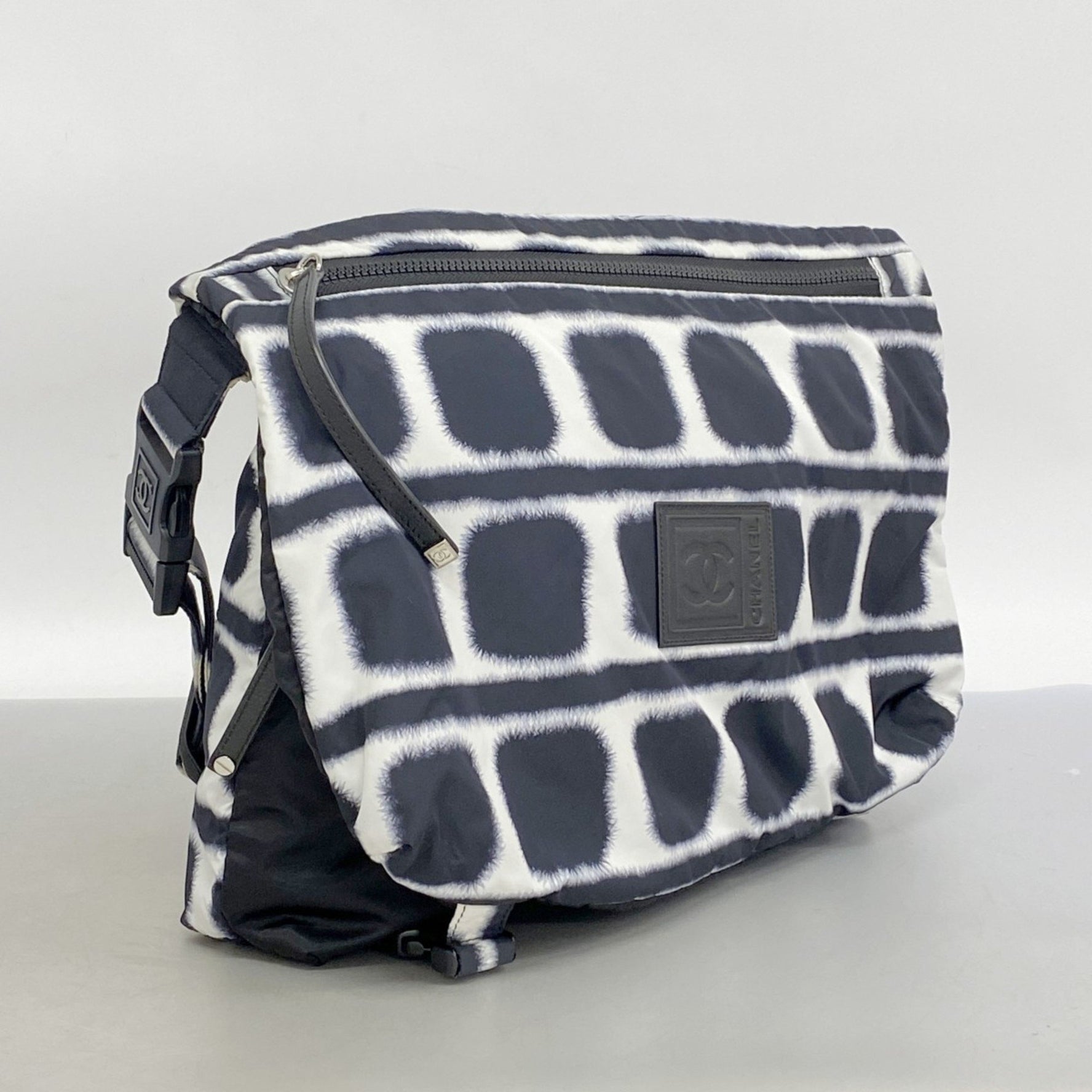 Chanel Sport Nylon Shoulder Bag, Black and White, Women's