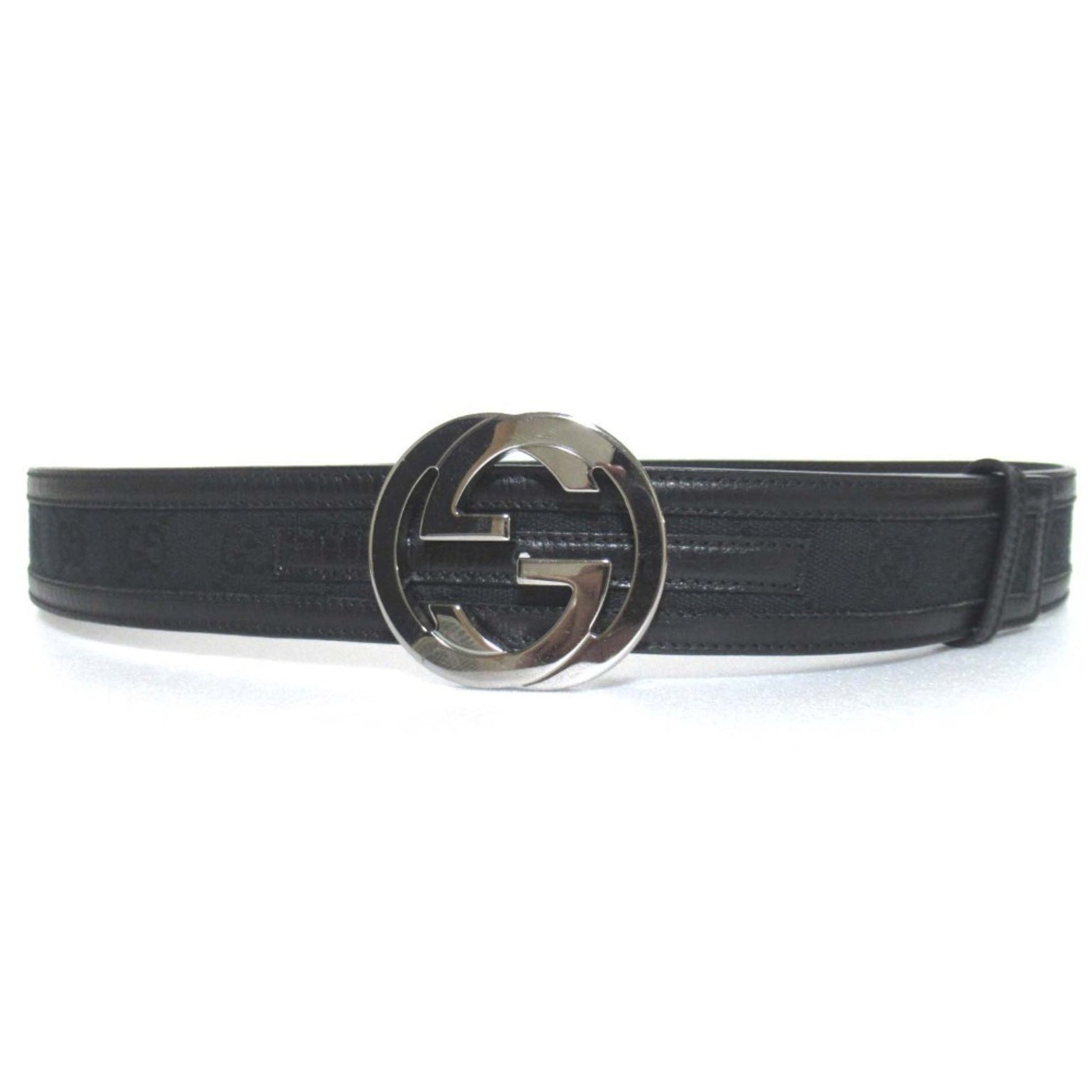 GUCCI Interlocking G Logo Buckle GG Pattern Canvas and Leather Belt with Ribbon, Size 95/38, Silver Hardware