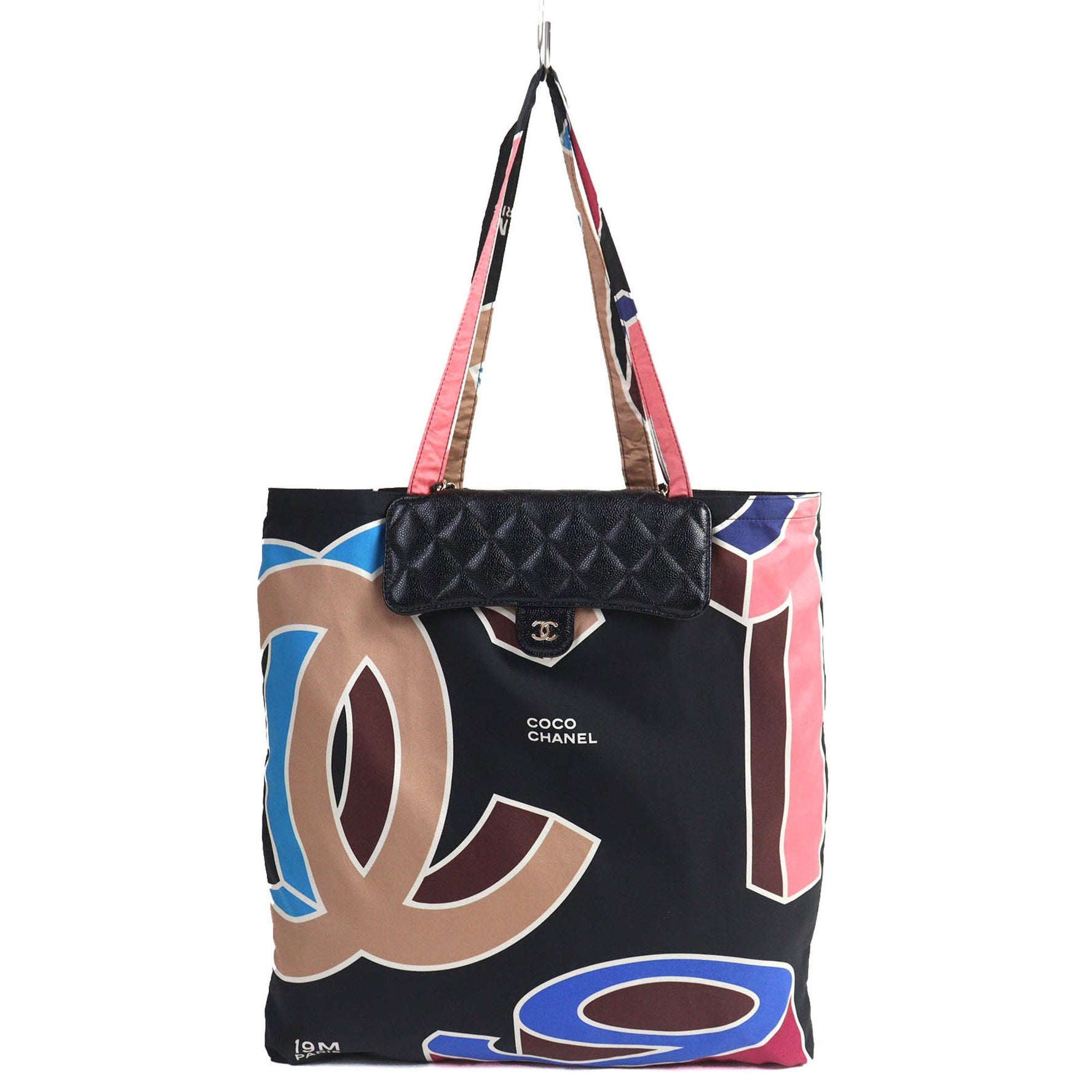 CHANEL Coco Mark Caviar Leather Chain Shoulder Bag, Random Serial Number, Black/Multicolor, Box and Dust Bag Included, Made in Italy