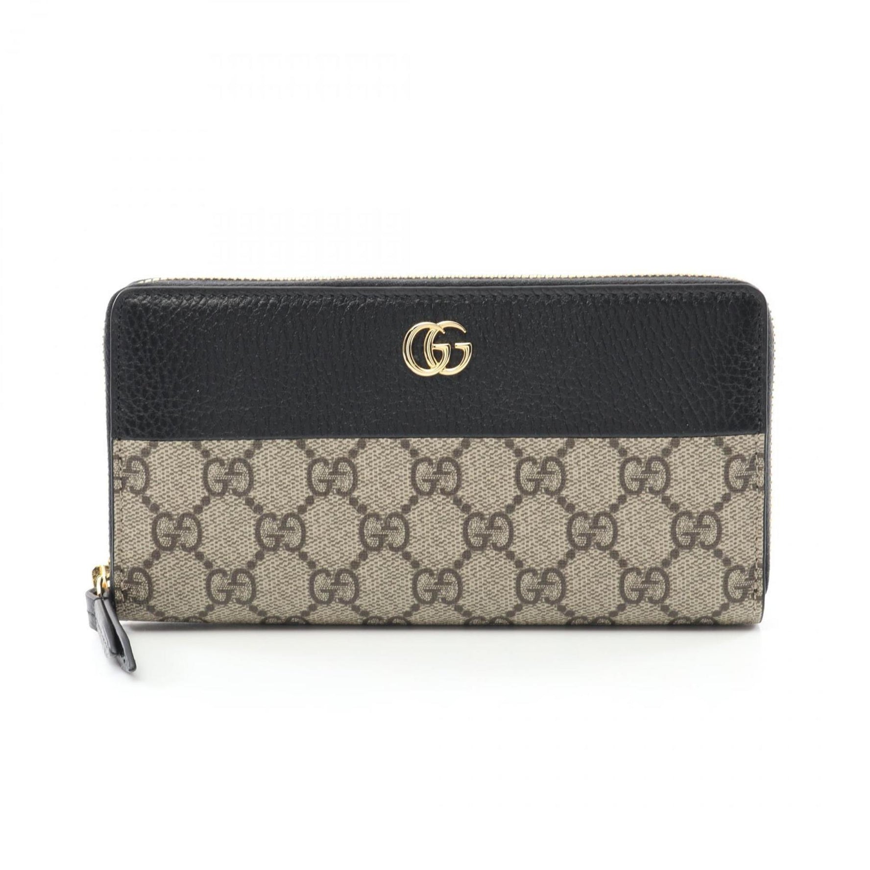 GUCCI Petit Marmont GG Round Long Wallet Coated Canvas Leather Beige Black