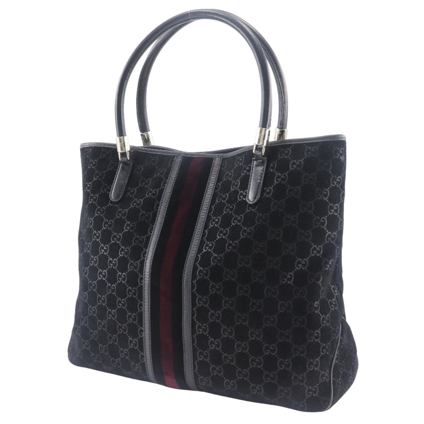 GUCCI GG Shelly Line Tote Bag Suede Black Type Unisex