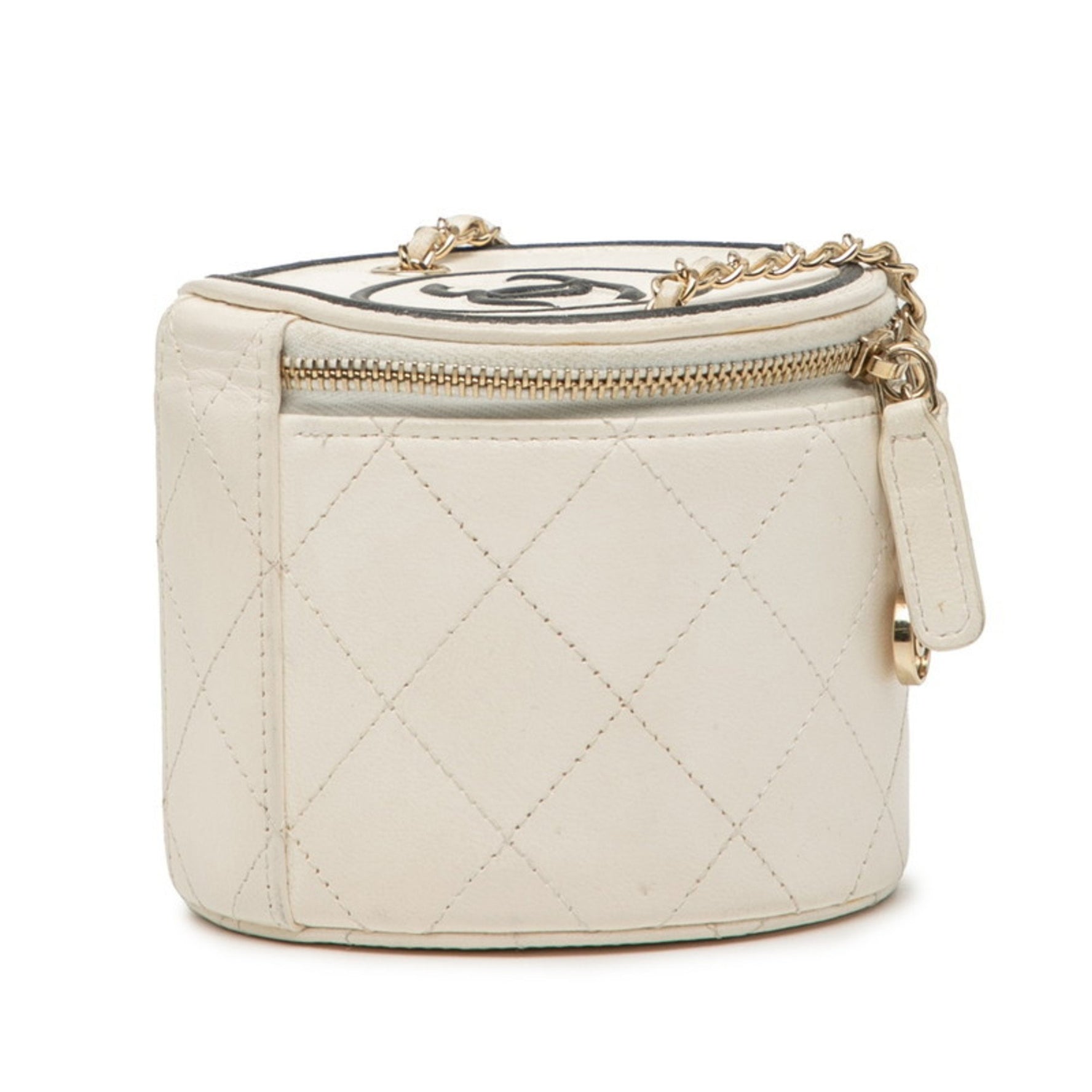 Chanel Coco Mark Small Vanity Bag with Chain Shoulder in Off-White and Black Calfskin