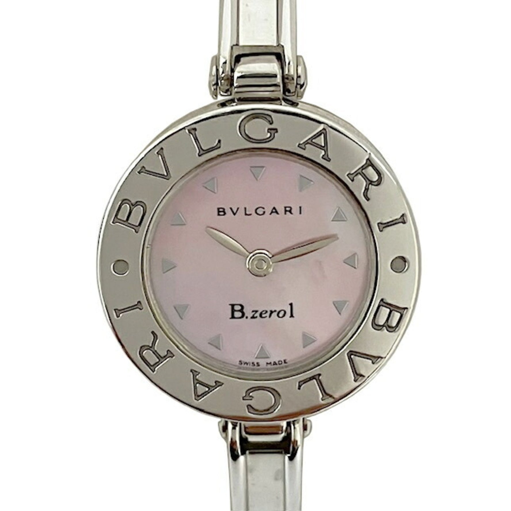 BVLGARI Shell Dial Pink Stainless Steel Bangle Watch Wristwatch