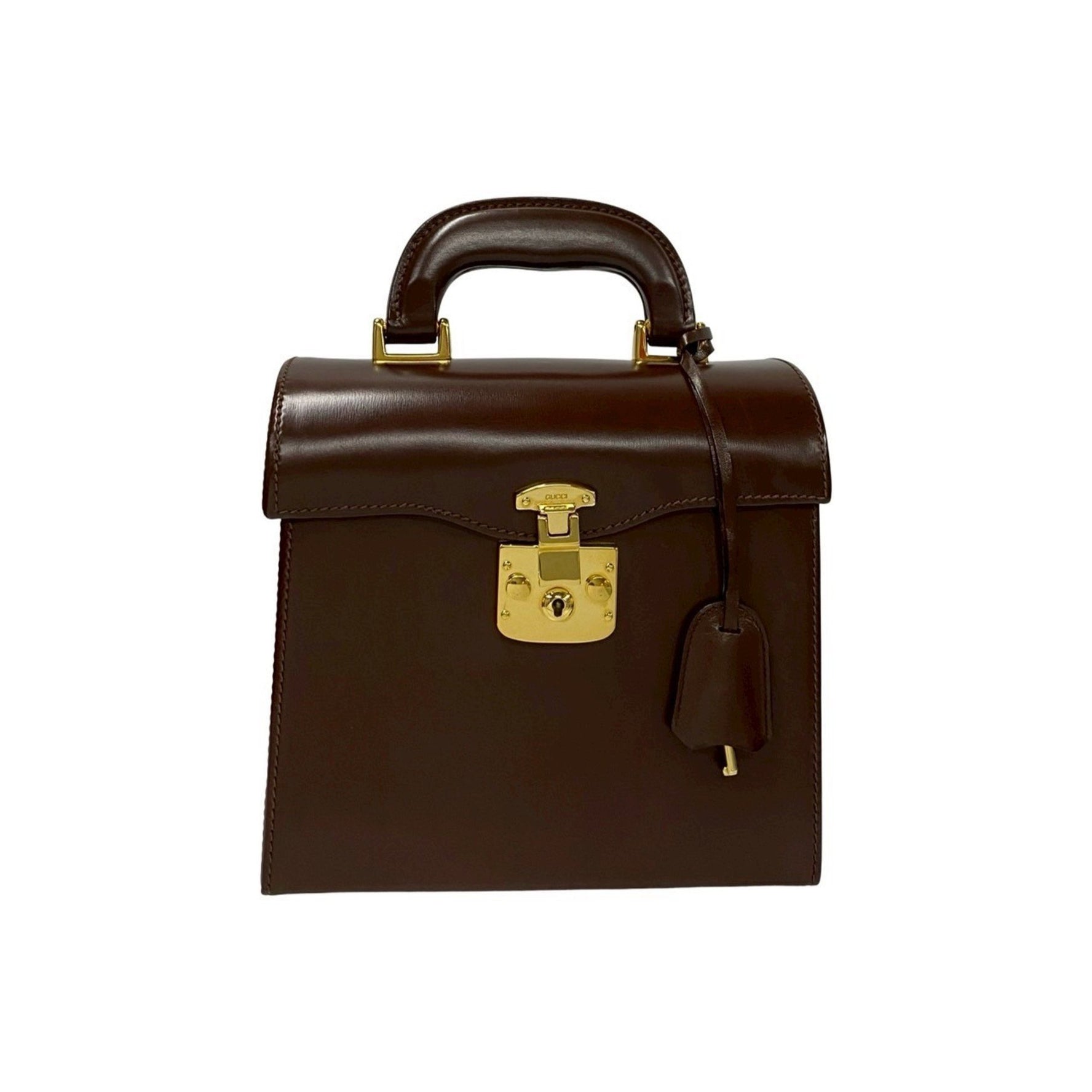 GUCCI Old Gucci Ladylock Leather Handbag/Mini Tote Bag in Brown (39696)