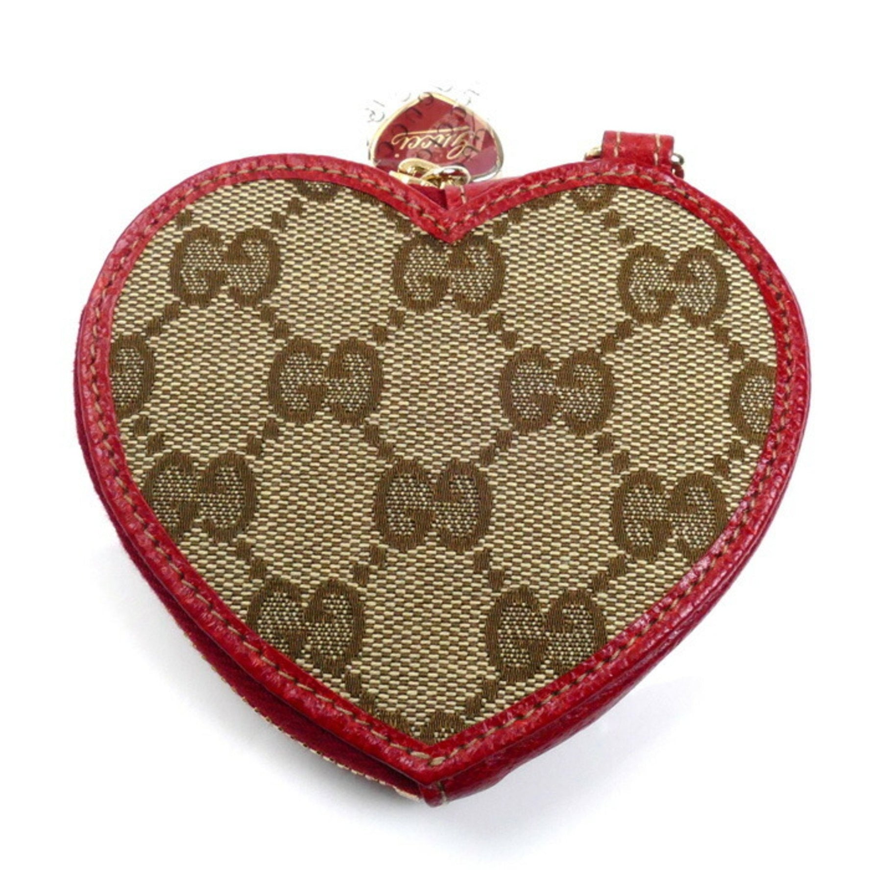GUCCI Heart Coin Case Beige Red