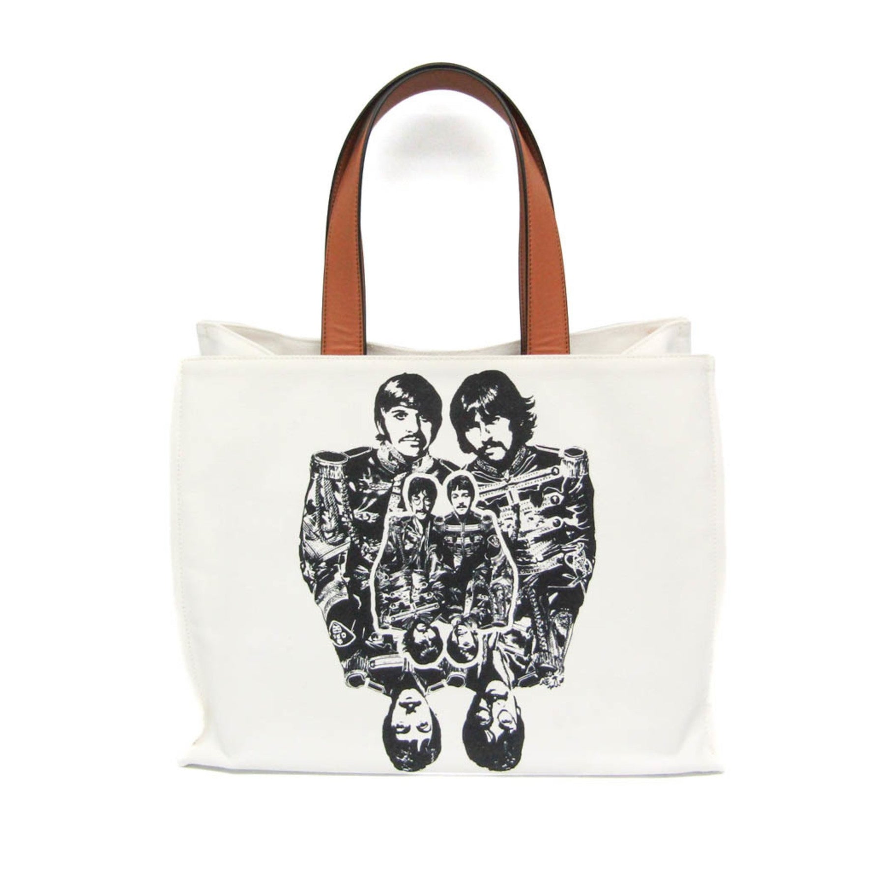 Stella McCartney Beatles Collaboration Large Tote Men,Women Cotton,Faux Leather Tote Bag Brown,Off-white