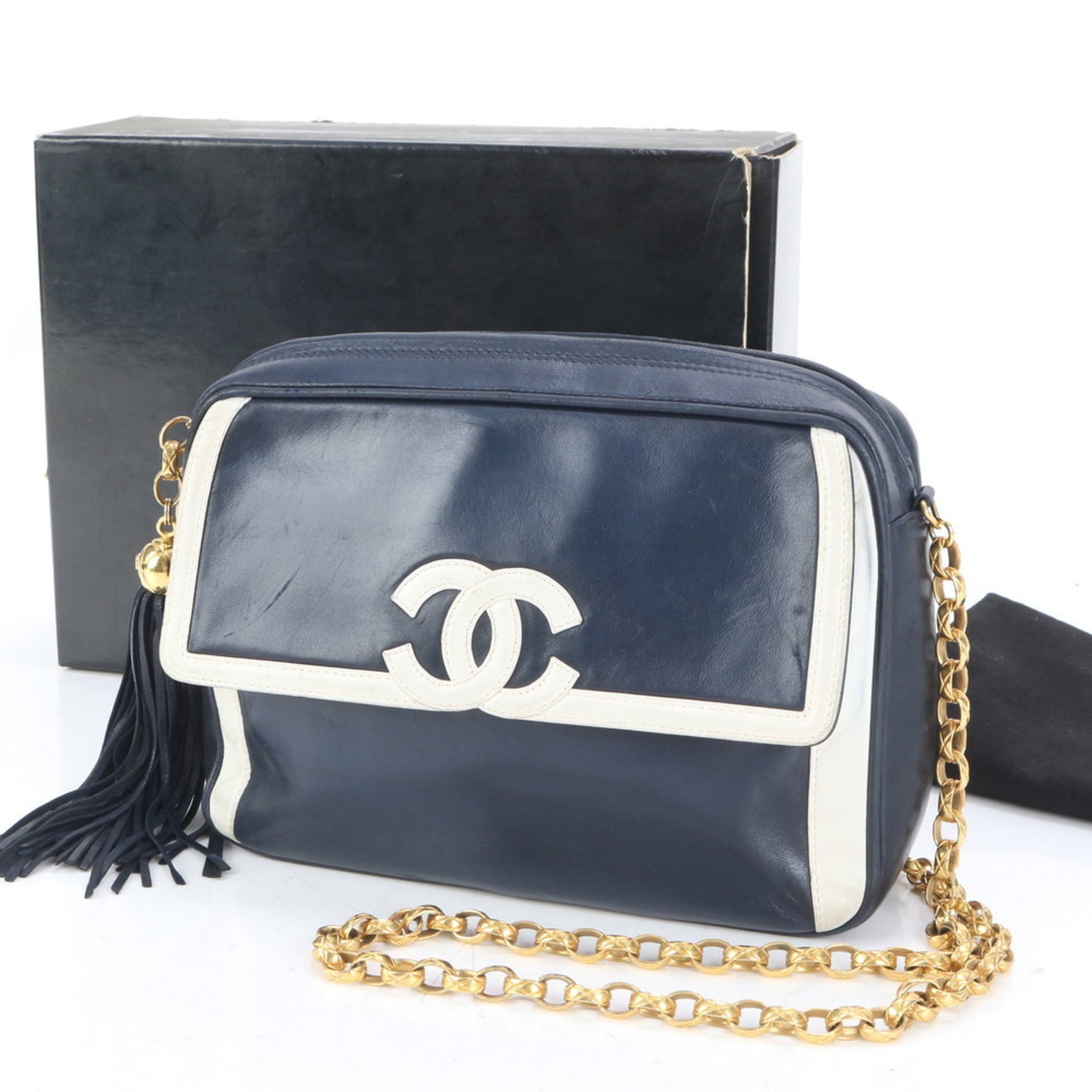 Chanel tassel lambskin leather chain shoulder bag tote with serial number seal