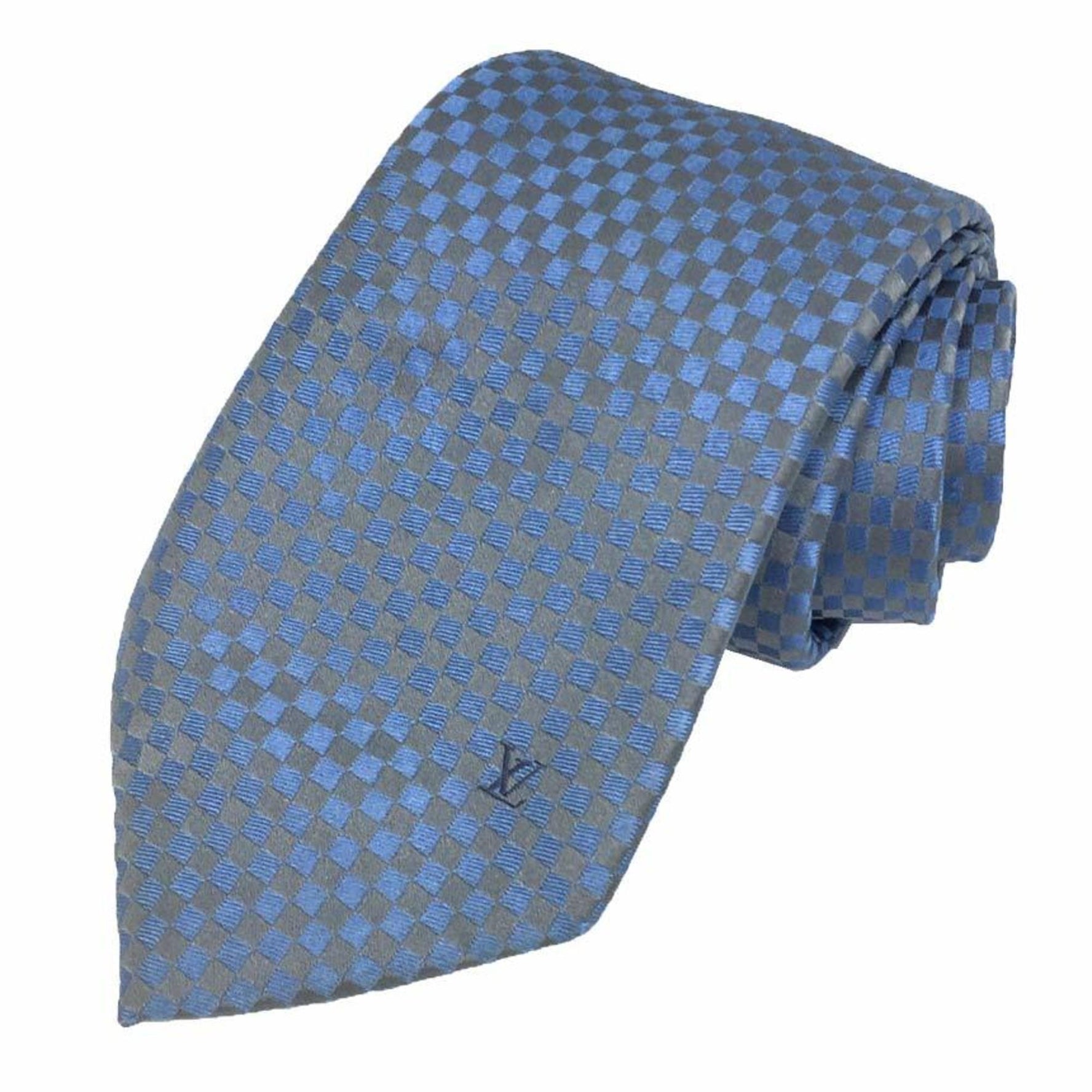 Louis Vuitton tie Damier blue grey 100% silk