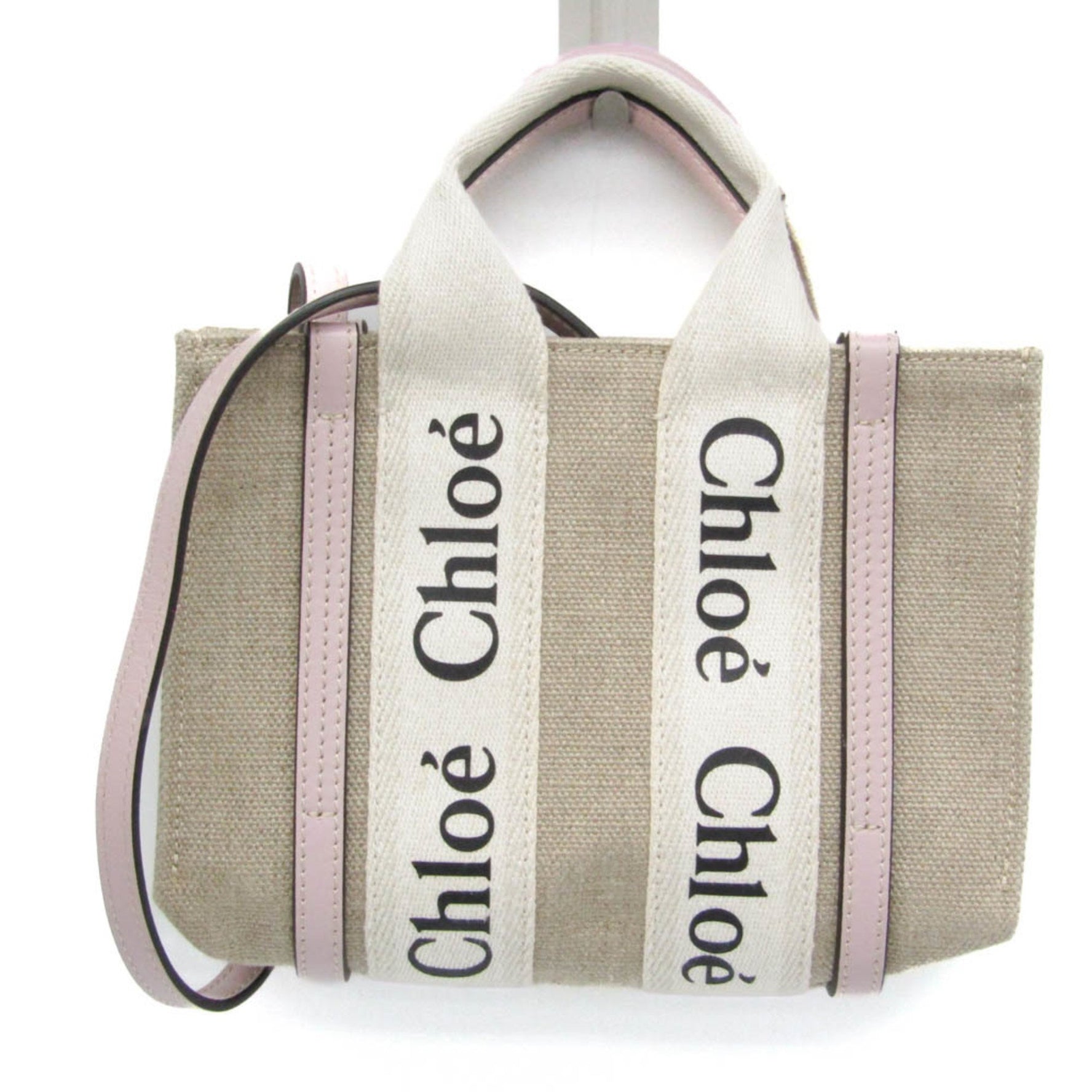 Chloé Woody Mini Canvas,Leather Shoulder Bag Light Beige