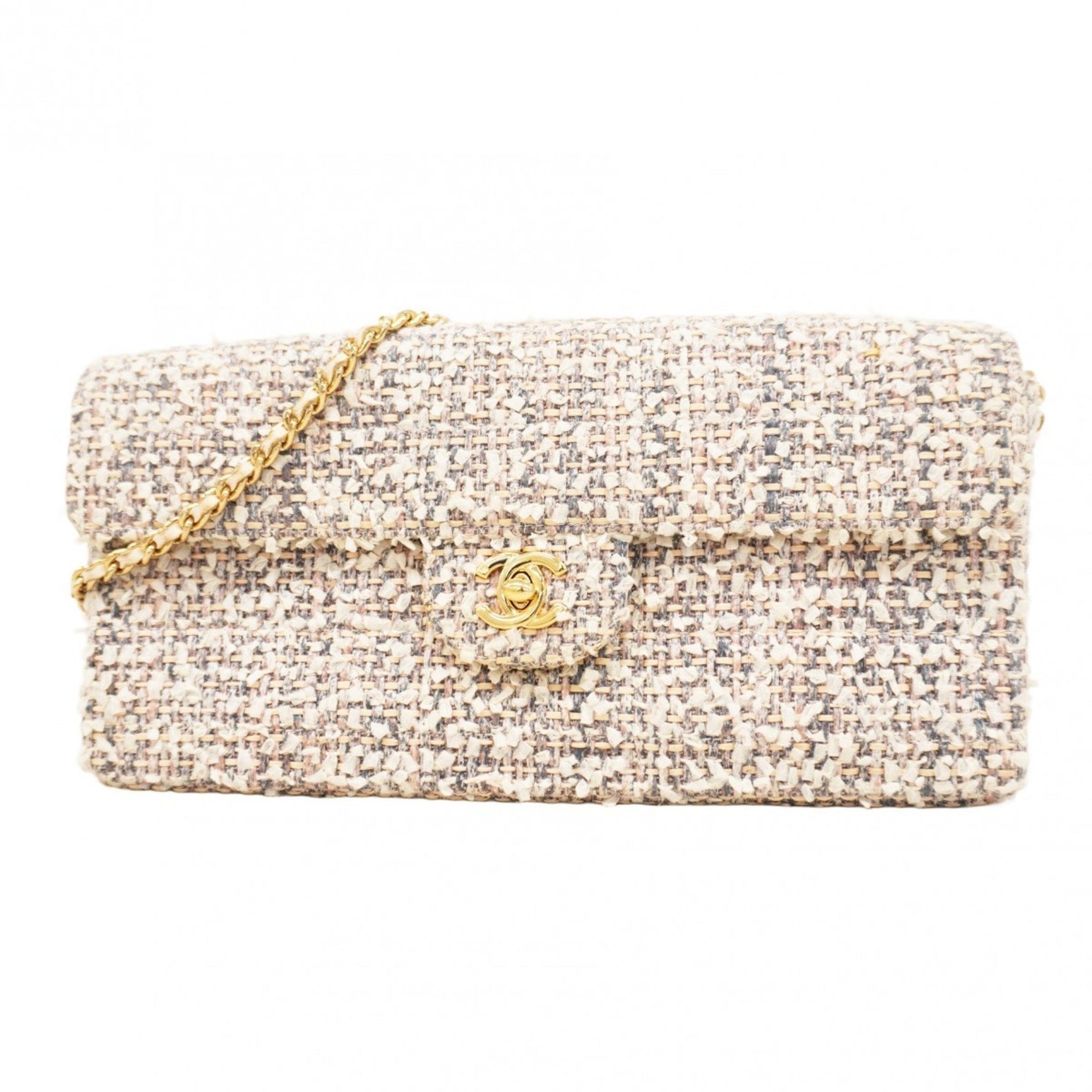 Chanel Chocobar Shoulder Bag with Chain Bag, Beige Tweed, Multicolor