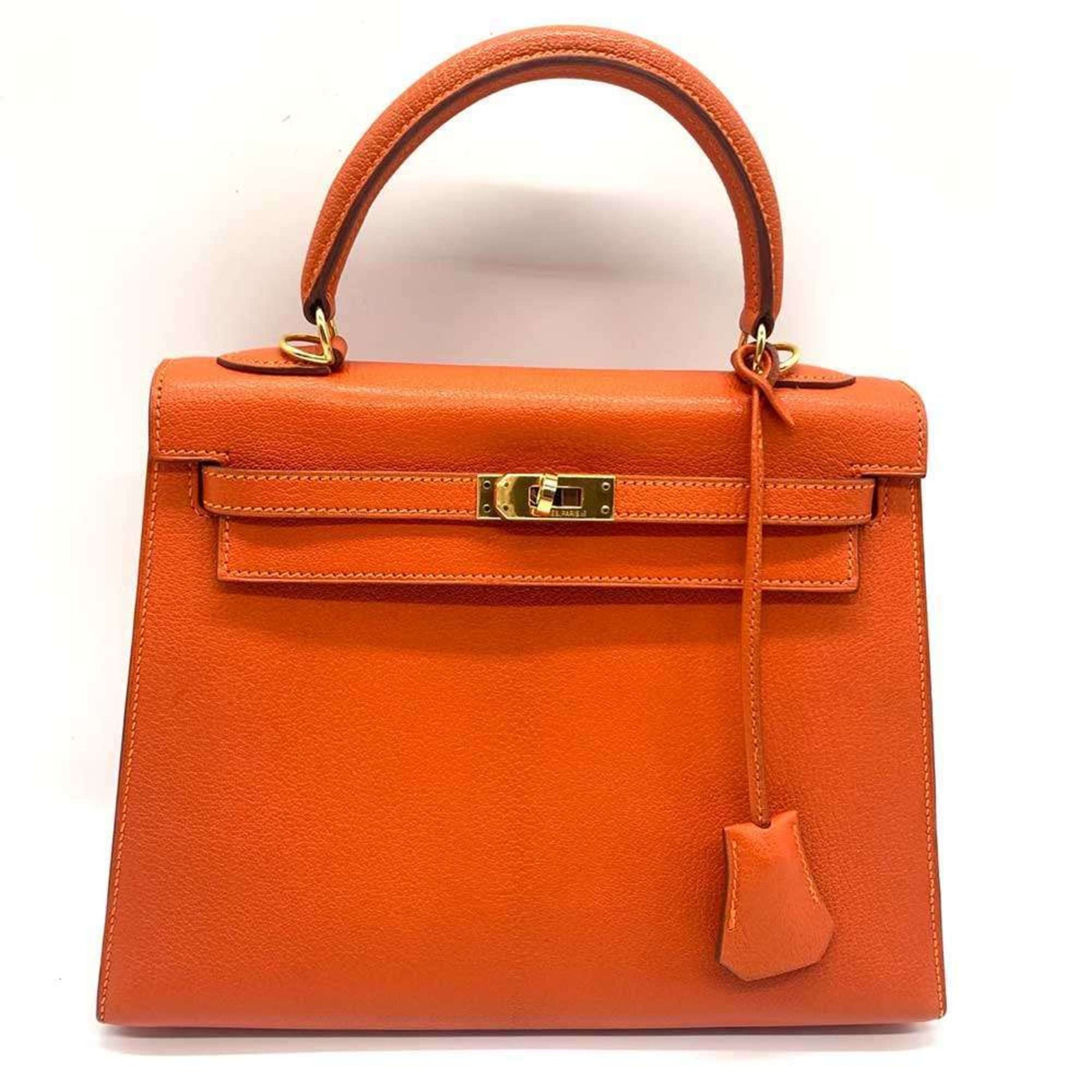 Hermes Kelly 25 Chevre F Stamped Outside Stitching Hand Bag Shoulder Strap