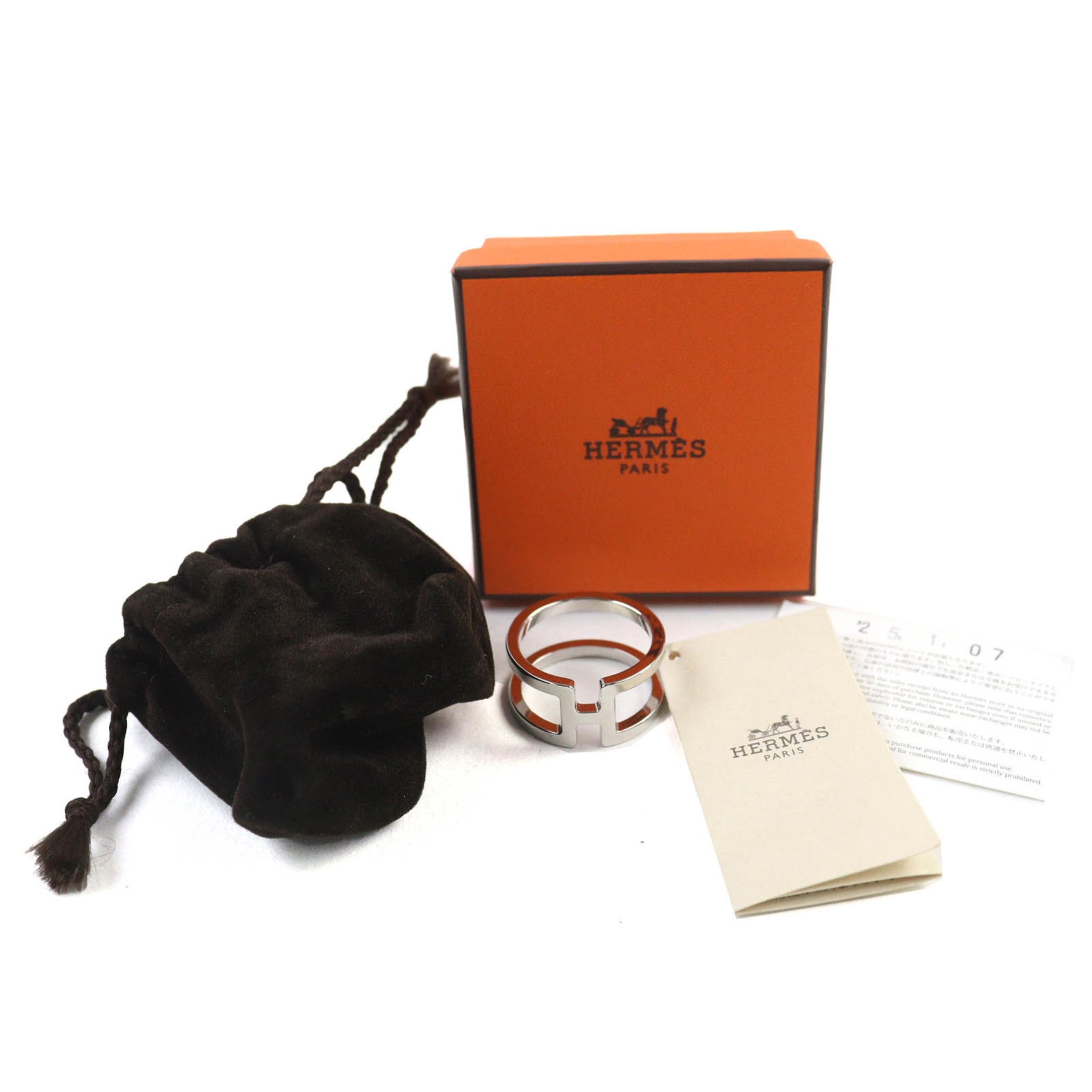 HERMES H. En Long Palladium Scarf Ring, with Box and Dust Bag, Made in France