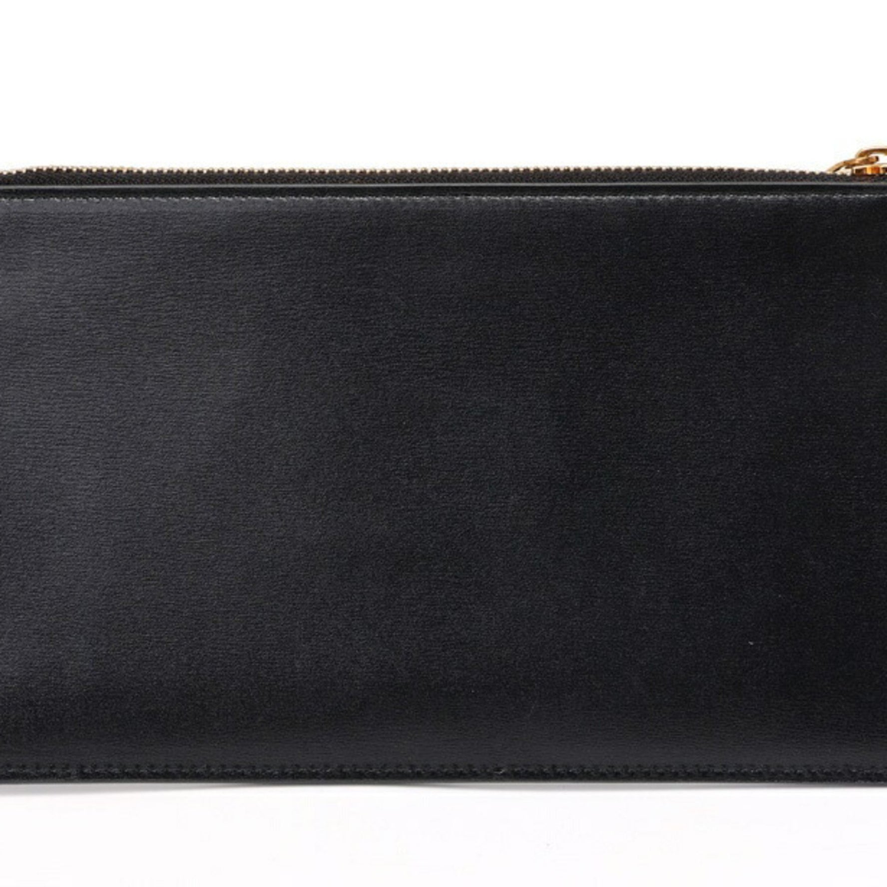 Saint Laurent SAINT LAURENT Tiny Monogram Bill Pouch Fragment Case Leather Black S-157864