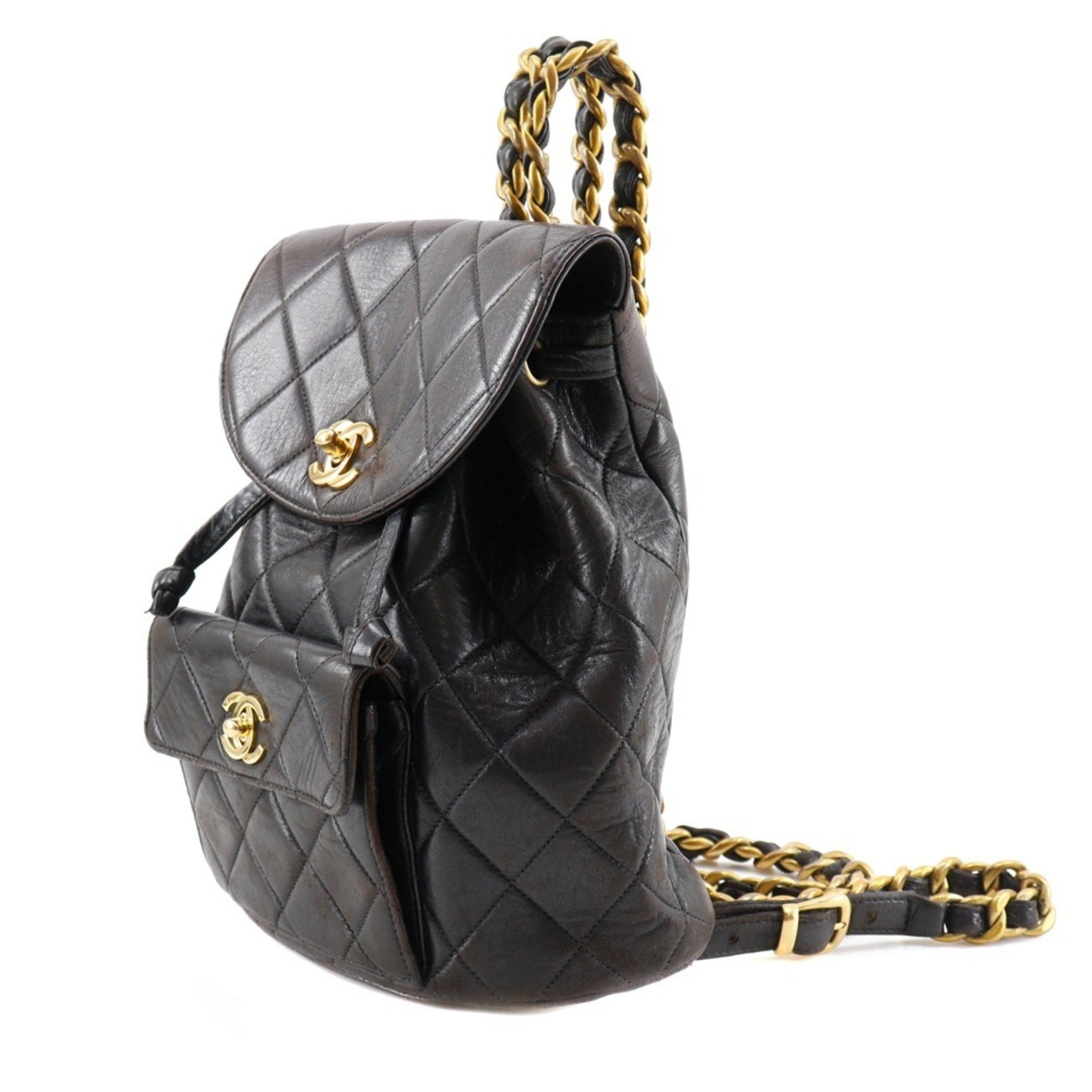 CHANEL Matelasse Backpack/Daypack with Chain, Coco Mark, Lambskin, Turn Lock, B-Rank