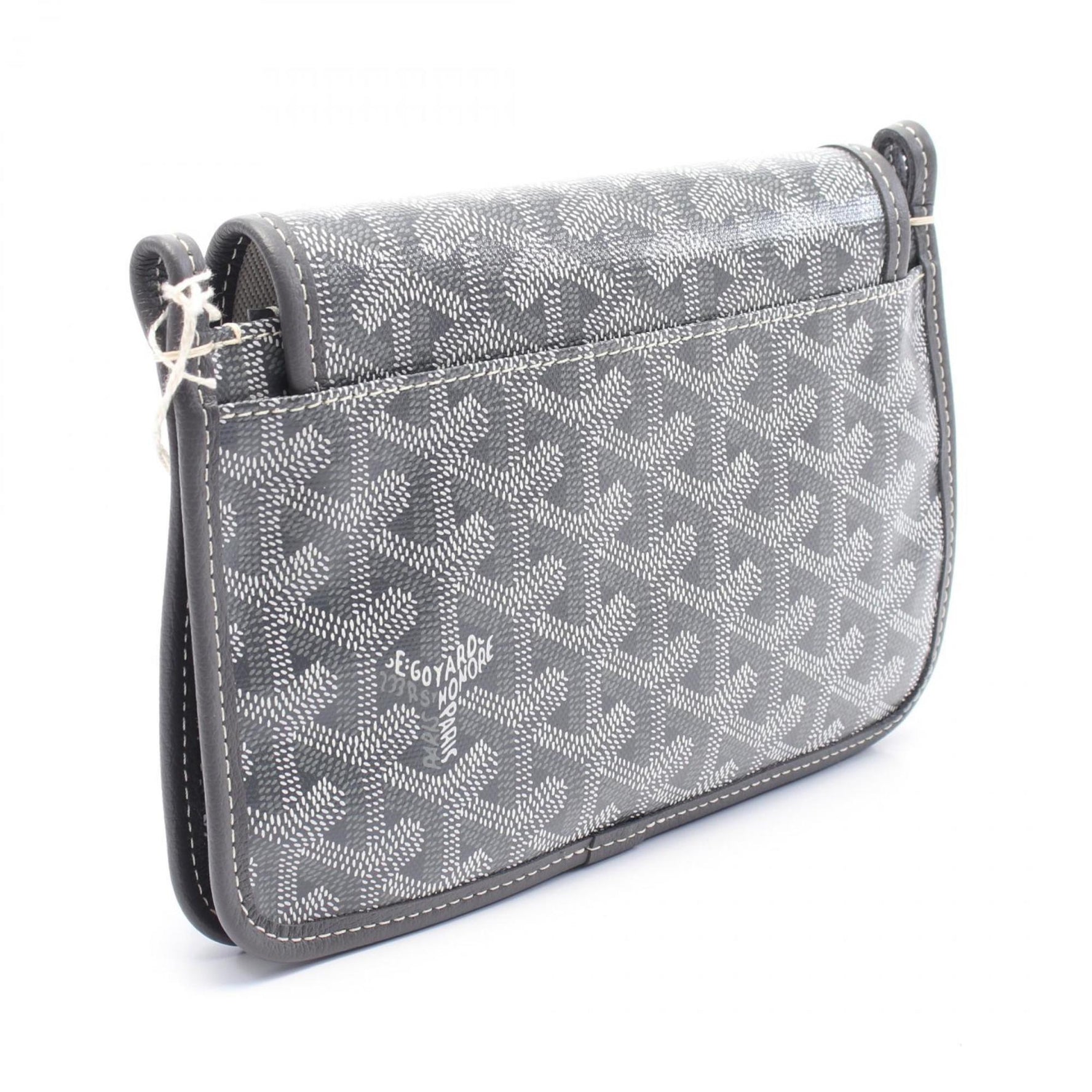 Goyard Plumet Pouch Wallet Shoulder Bag in PVC-Coated Canvas and Leather, Gray/White