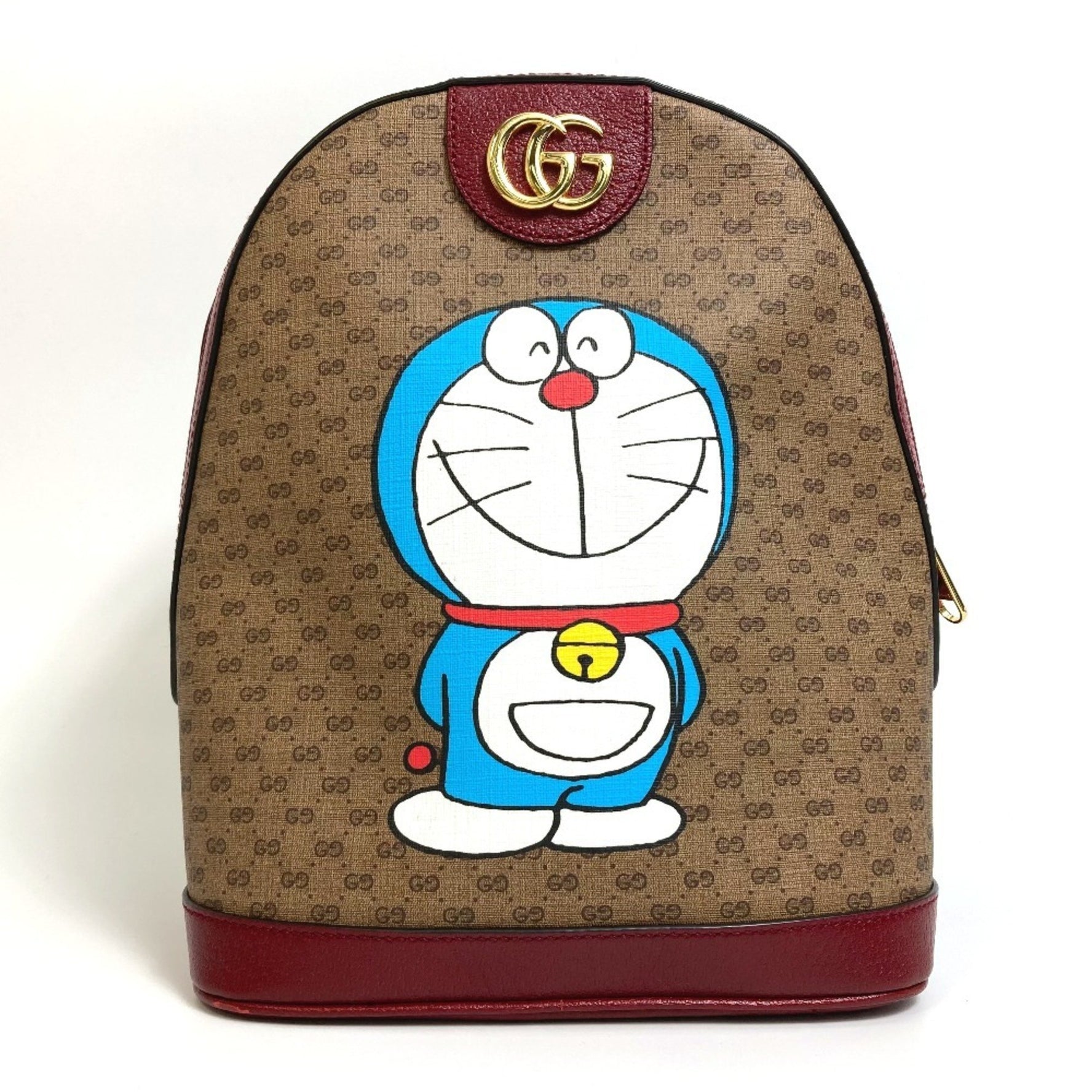 GUCCI GG Supreme Doraemon x Small Backpack, PVC/Leather, Unisex, Beige/Red