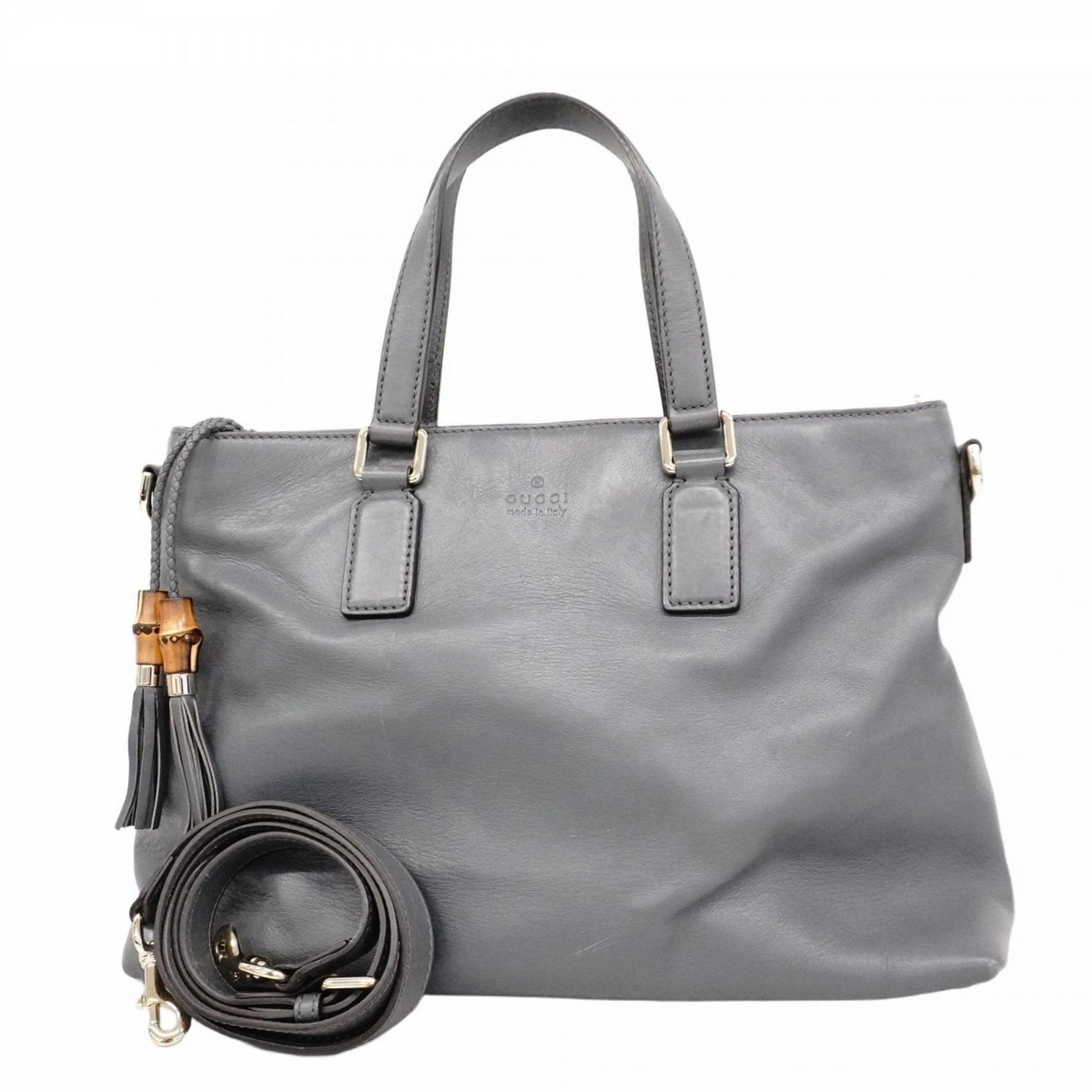 Gucci Bamboo Tote Bag Leather Gray Champagne Women's P1094004