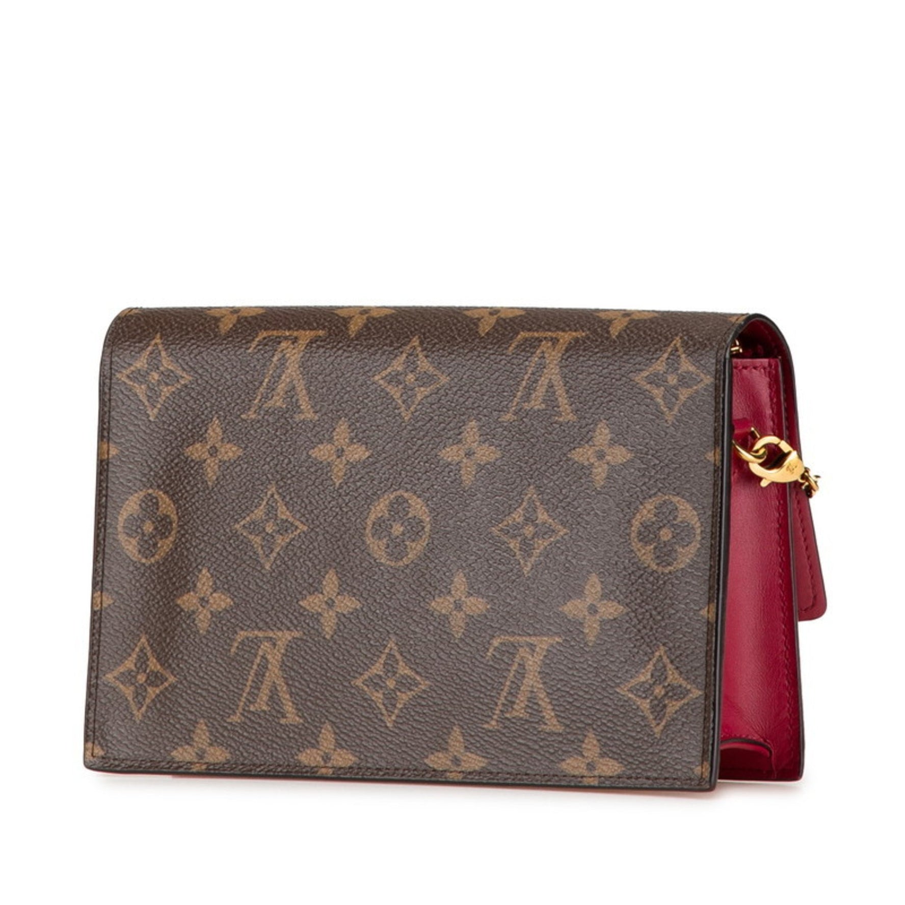 Louis Vuitton Monogram Portefeuille Floral Chain Wallet Shoulder Bag Fuchsia Brown PVC Leather