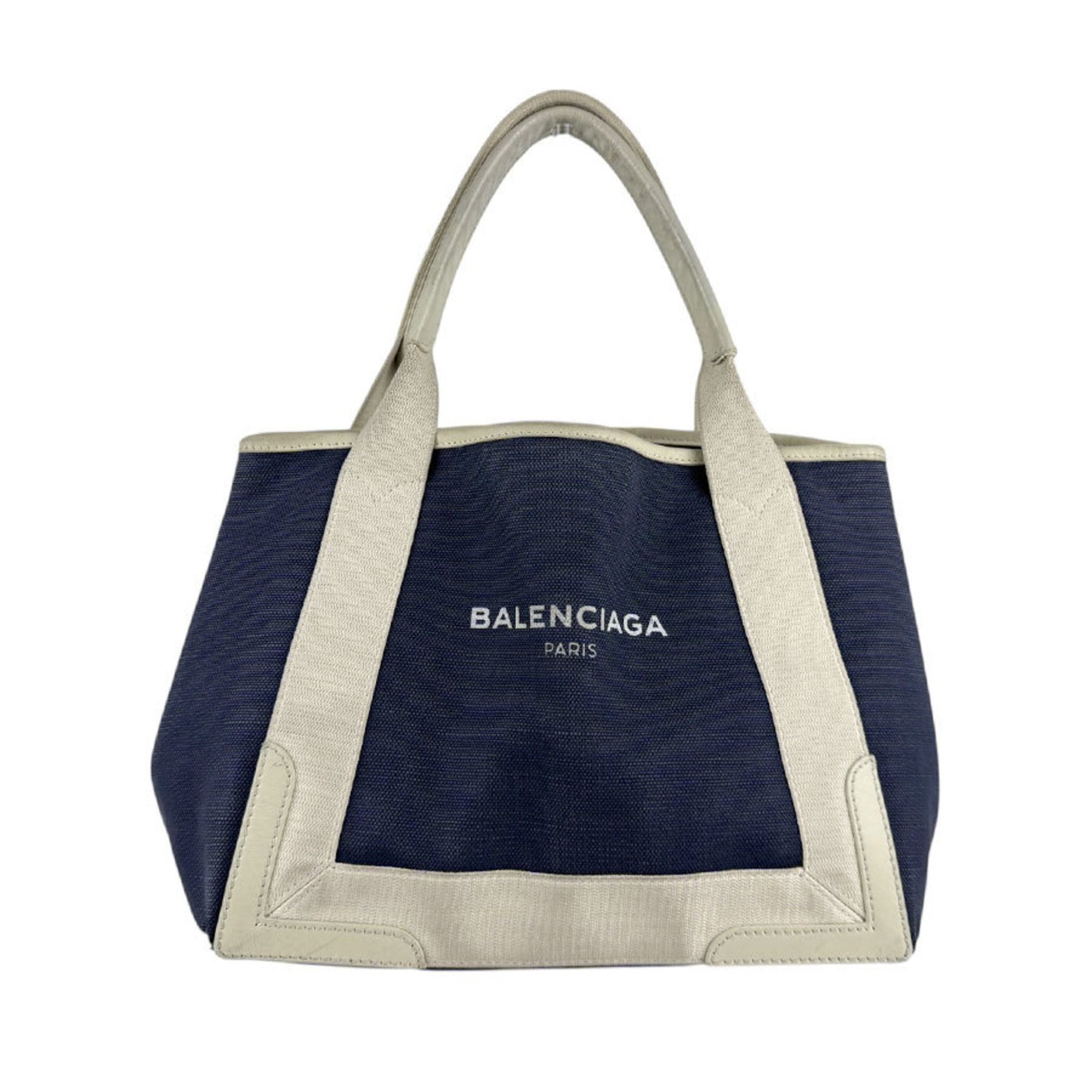 Balenciaga Navy Cabas S Canvas Tote Bag in and Ivory (Z6604)
