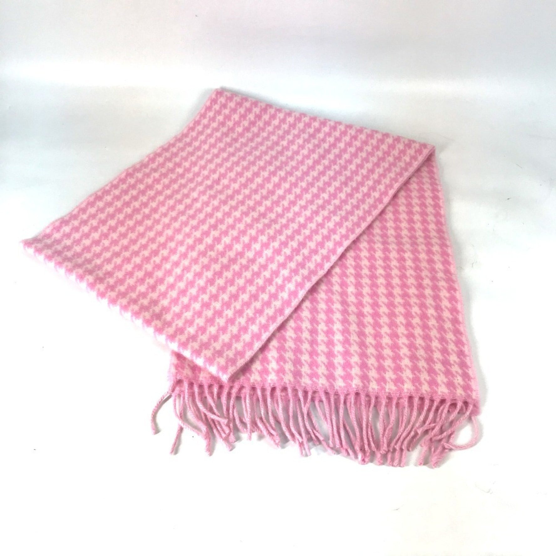 BALENCIAGA Check Logo Fringe Scarf Wool/Cashmere Pink