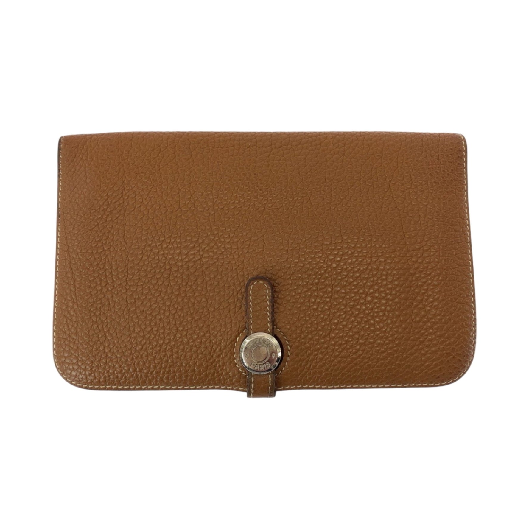 HERMES Dogon GM Long Wallet in Gold, Brown, and Silver Hardware, Togo Leather, Large Engraved