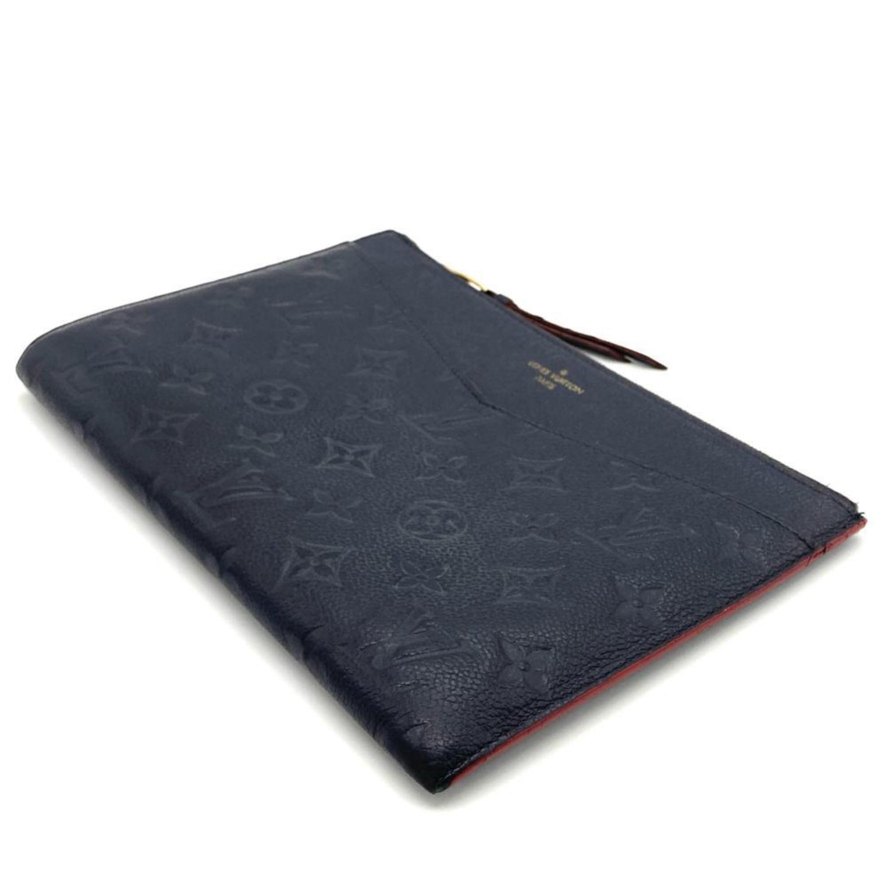 Louis Vuitton Pochette Melanie MM Clutch Bag Monogram Empreinte Navy Marine Rouge