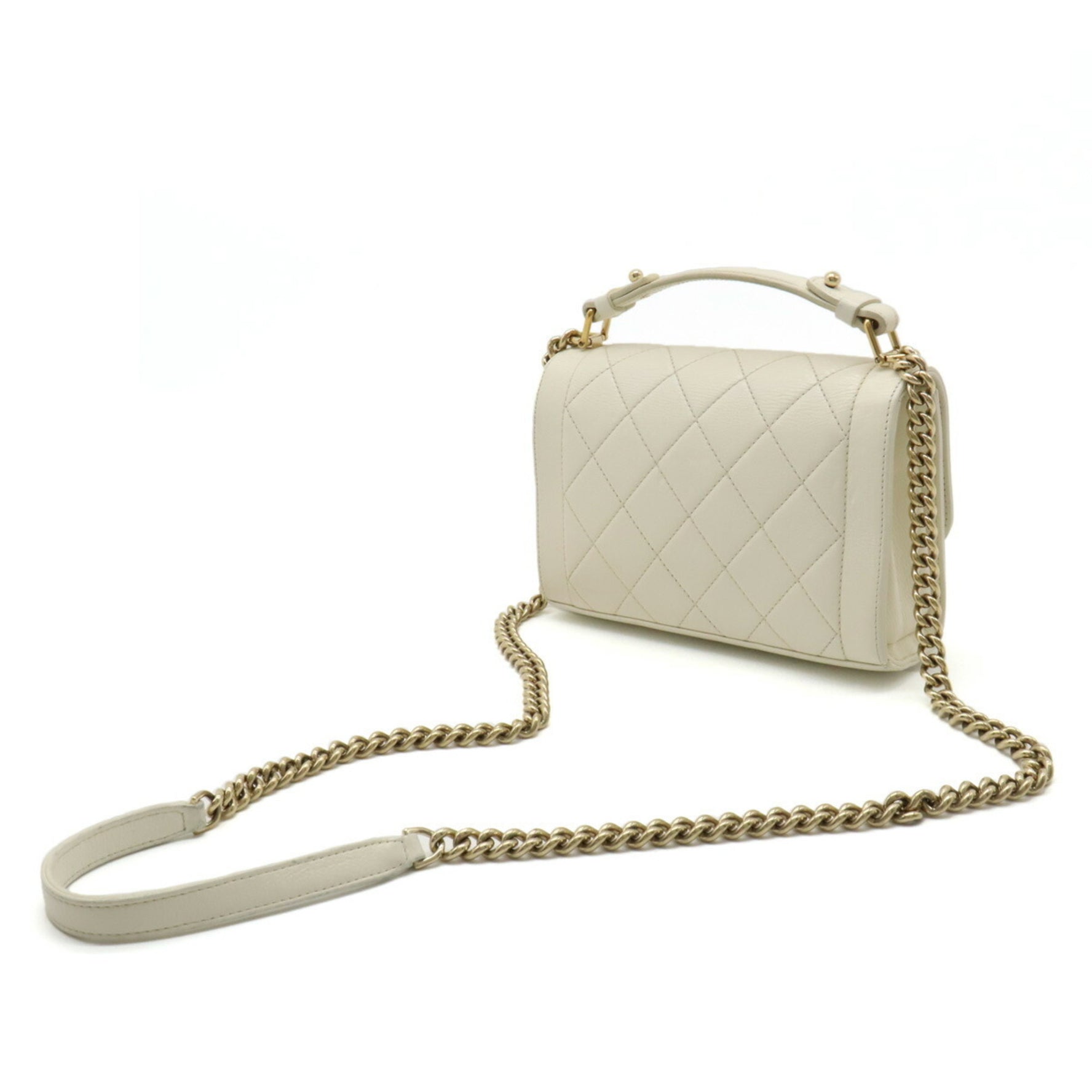 CHANEL Matelasse Handbag Chain Shoulder Bag Leather Ivory White