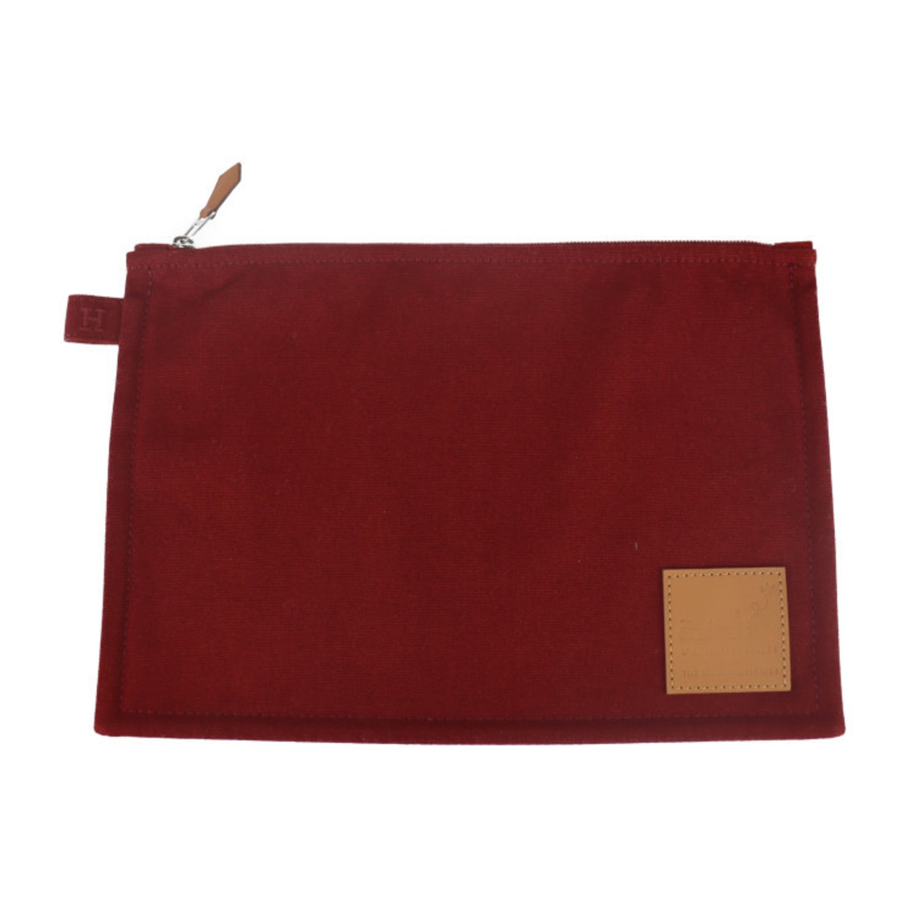 HERMES Bora Pouch MM Second Bag Cotton Canvas Leather Bordeaux Clutch Flat 2117063007273R1