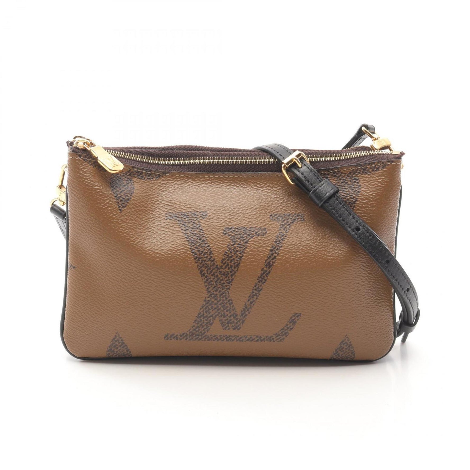 Louis Vuitton Pochette Double Zip Shoulder Bag Coated Canvas Leather Monogram Giant Reverse Brown Beige