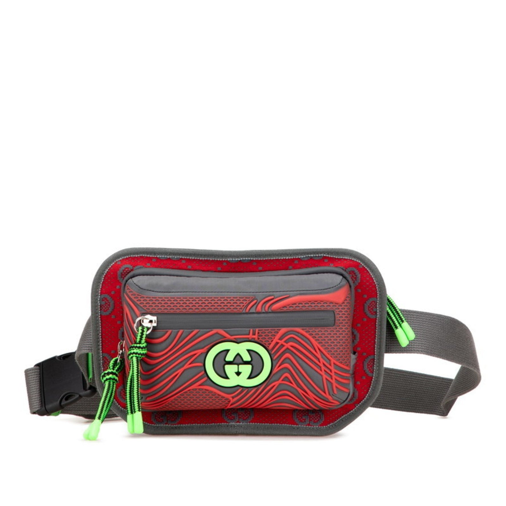 Gucci GG Nylon Belt Bag, Body Waist Gray, Red, Nylon, Rubber