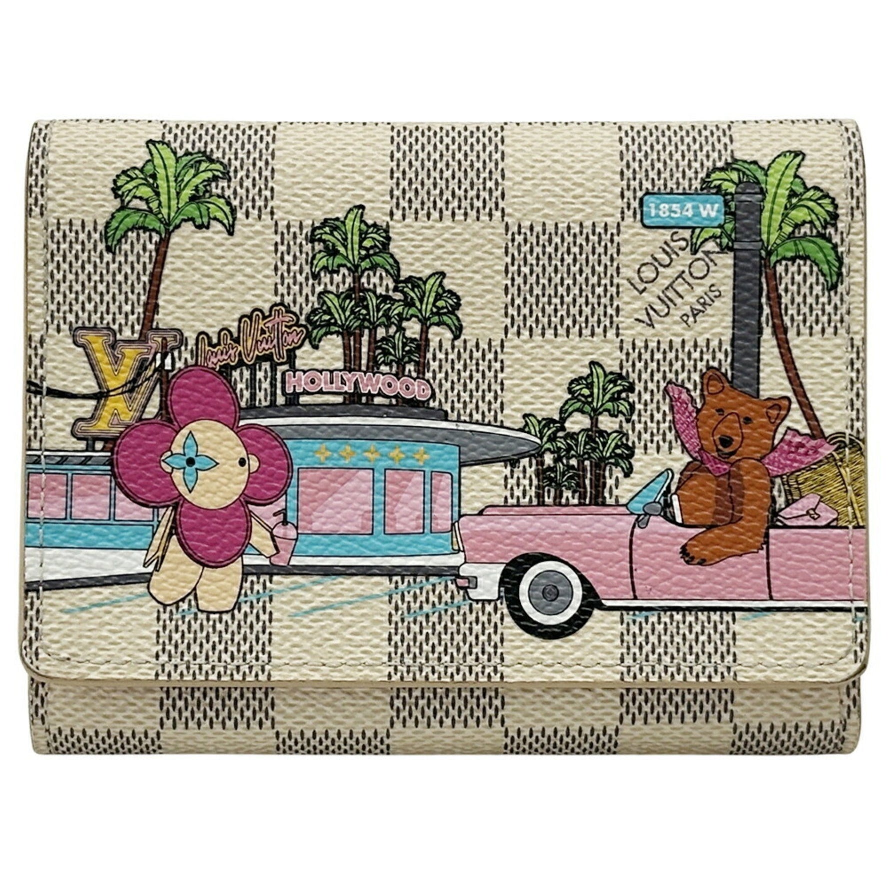 Louis Vuitton Wallet Damier Azur Vivienne Men's Tri-fold Canvas Portefeuille Victorine Fuchsia Pink White Hollywood Compact