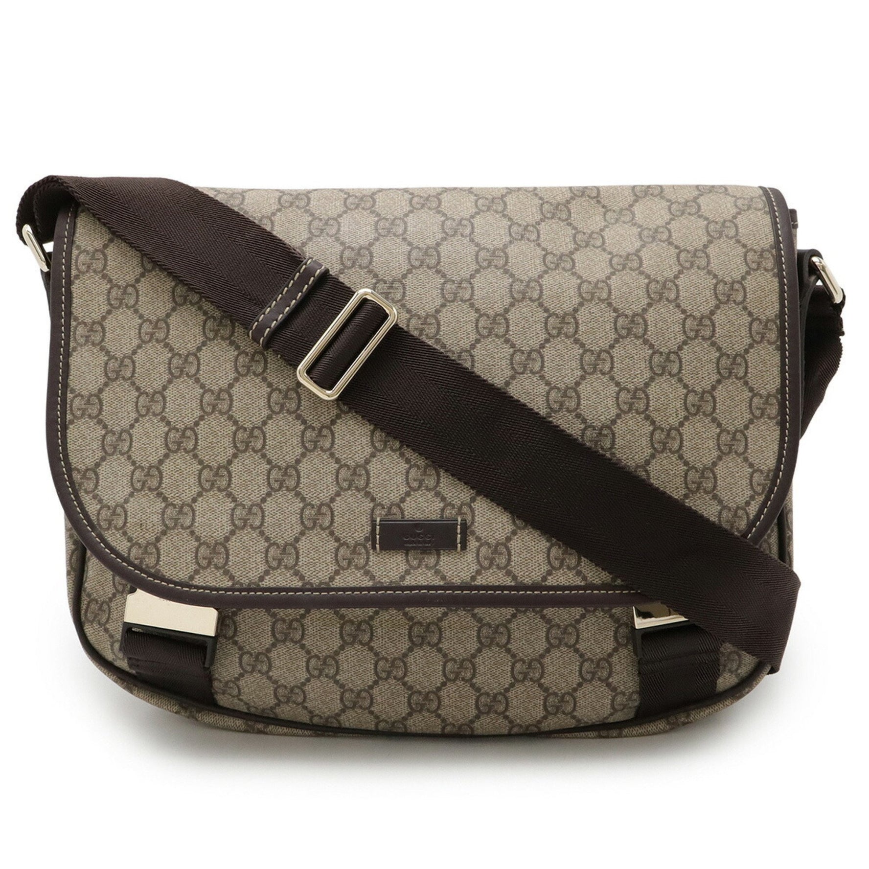 GUCCI GG Supreme Plus Shoulder Bag PVC Leather Beige Dark Brown