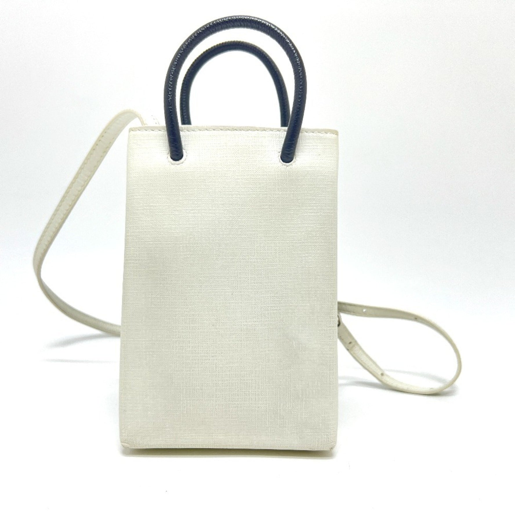 BALENCIAGA Everyday Shopping Phone Shoulder 2WAY Bag Logo Tote Leather Women's White