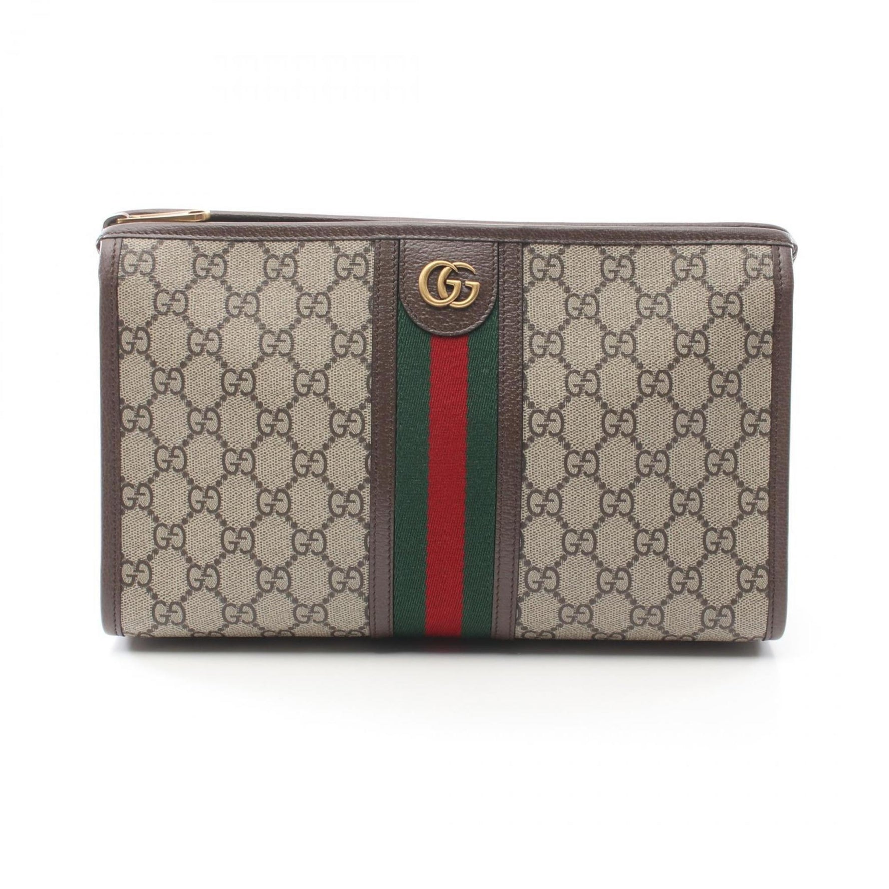 GUCCI Offdia GG Supreme Pouch Bag Coated Canvas Leather Beige Brown