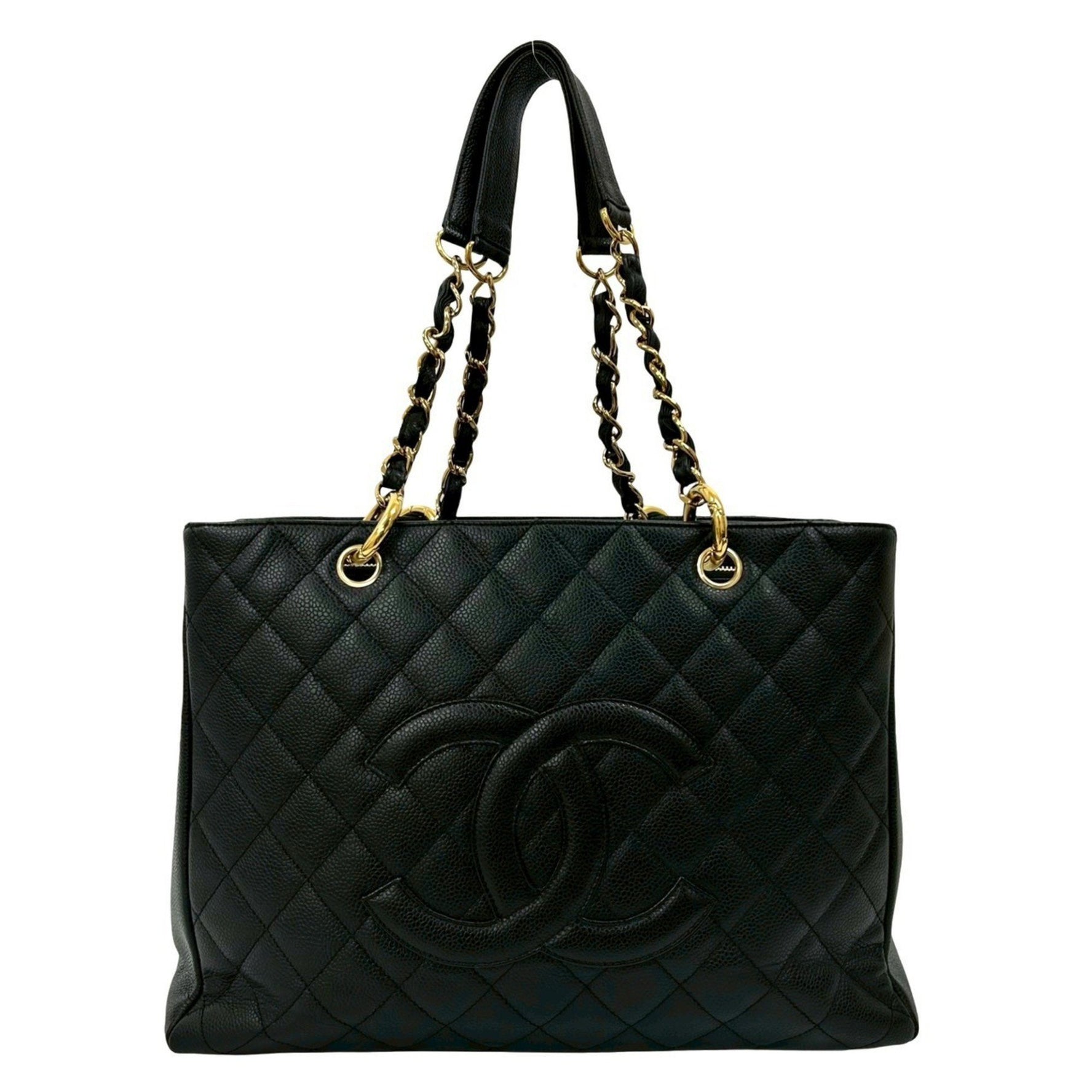 CHANEL Matelasse Coco Mark Caviar Leather Chain Tote Bag