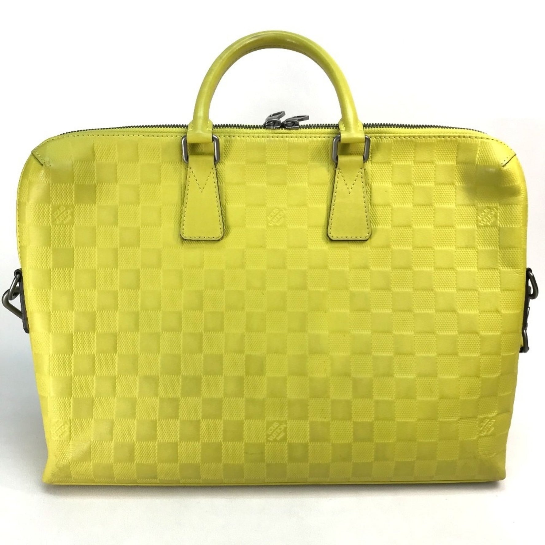 LOUIS VUITTON N41391 Damier Infini Porte-document-jour 2-way shoulder bag/business bag in leather, men's, Vert Ashido yellow.