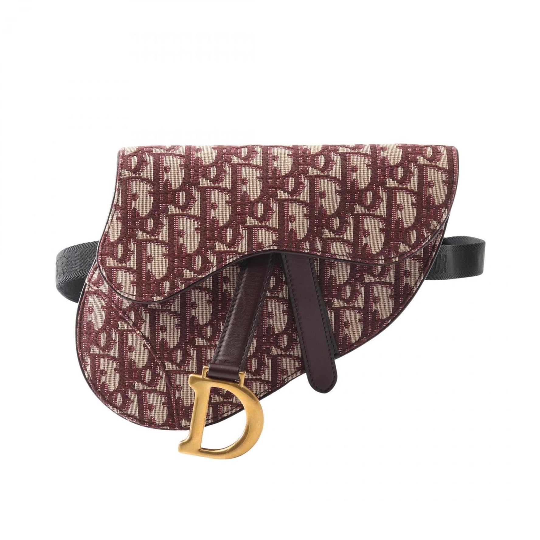 Christian Dior Dior Saddle Bag, Oblique Waist Canvas and Leather, Beige Bordeaux