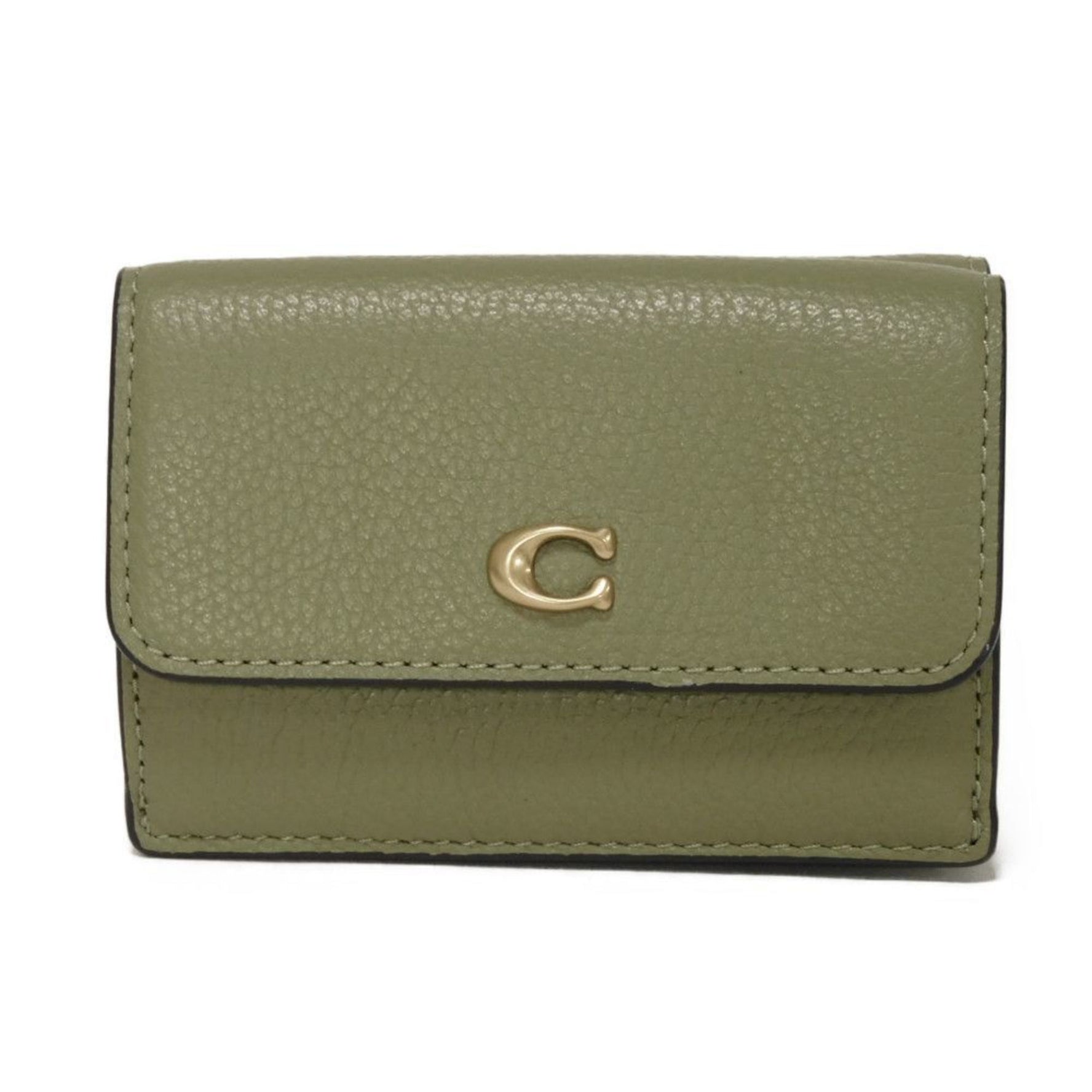 COACH Tri-fold Wallet Mini Current C Khaki Green Polished Pebble Unused Mark Moss Men's