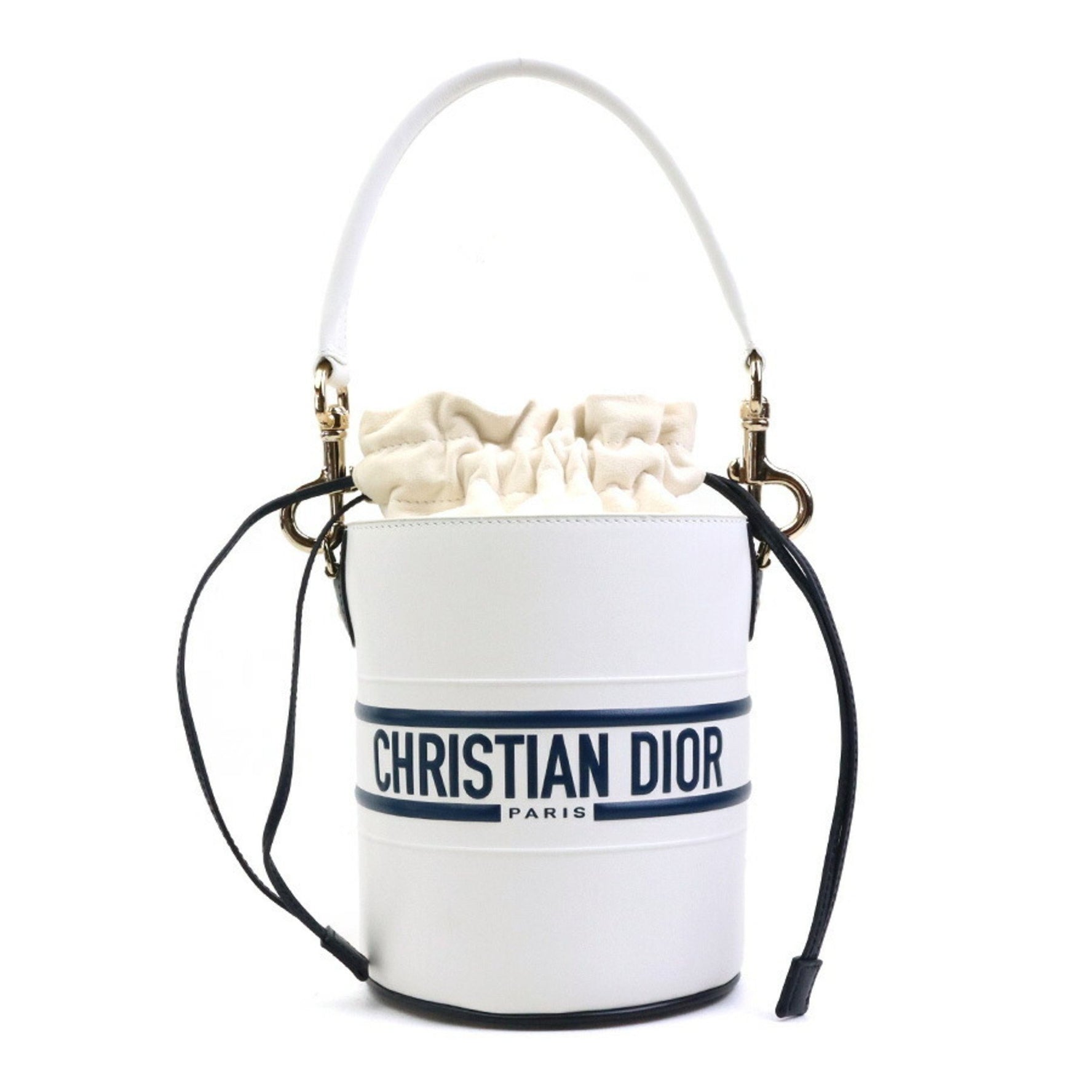 Christian Dior handbag shoulder bag Vibe Micro Bucket leather white navy gold