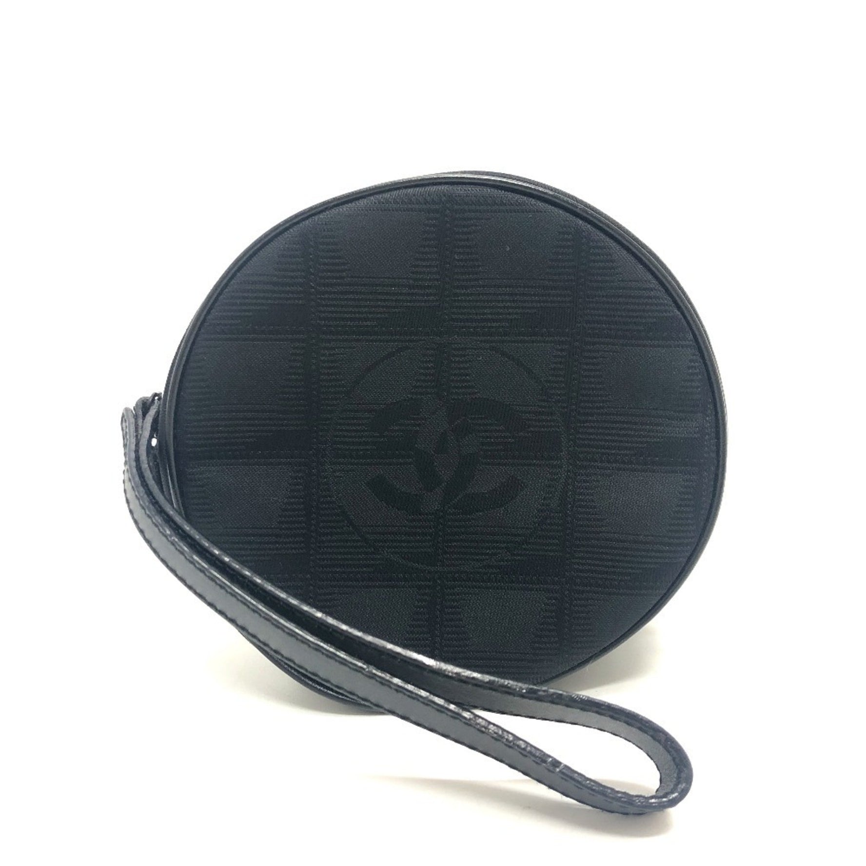 CHANEL A17682 New Travel Line Round Pouch Nylon Jacquard Women's Black
