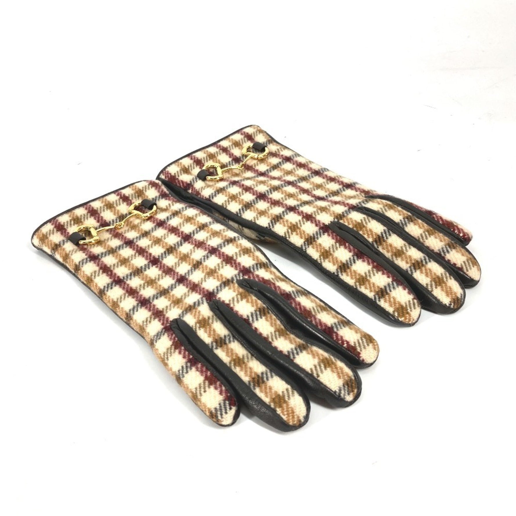 GUCCI Check Horsebit Gloves in Wool/Cashmere/Leather, Brown