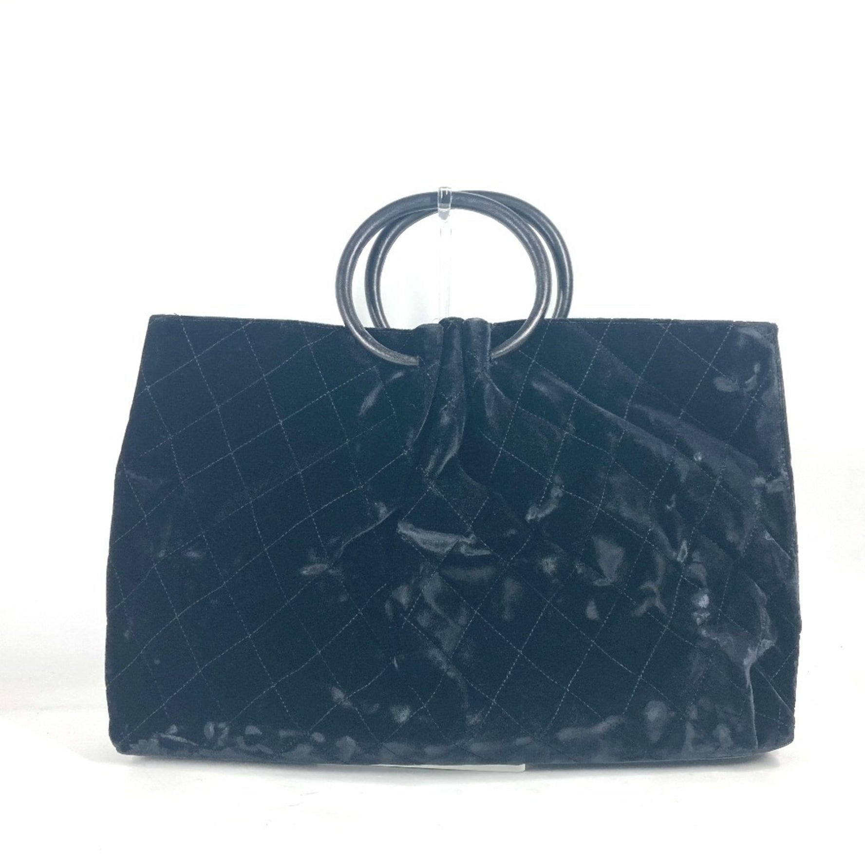 CHANEL Matelasse Quilted Round Handle Leather Bag Tote CC Coco Mark Handbag Velour