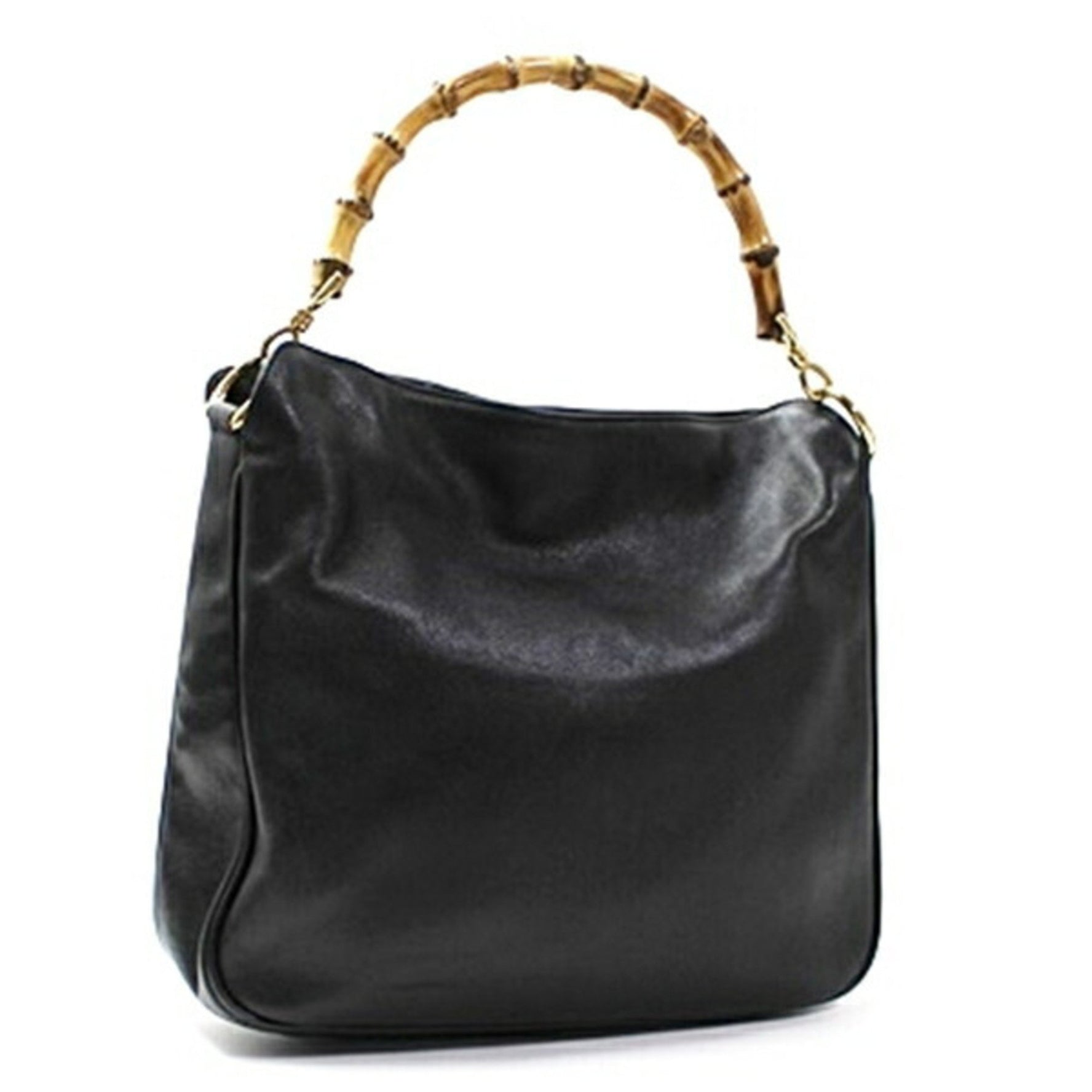 Gucci Bamboo Handbag in Black Leather (No Shoulder Strap)