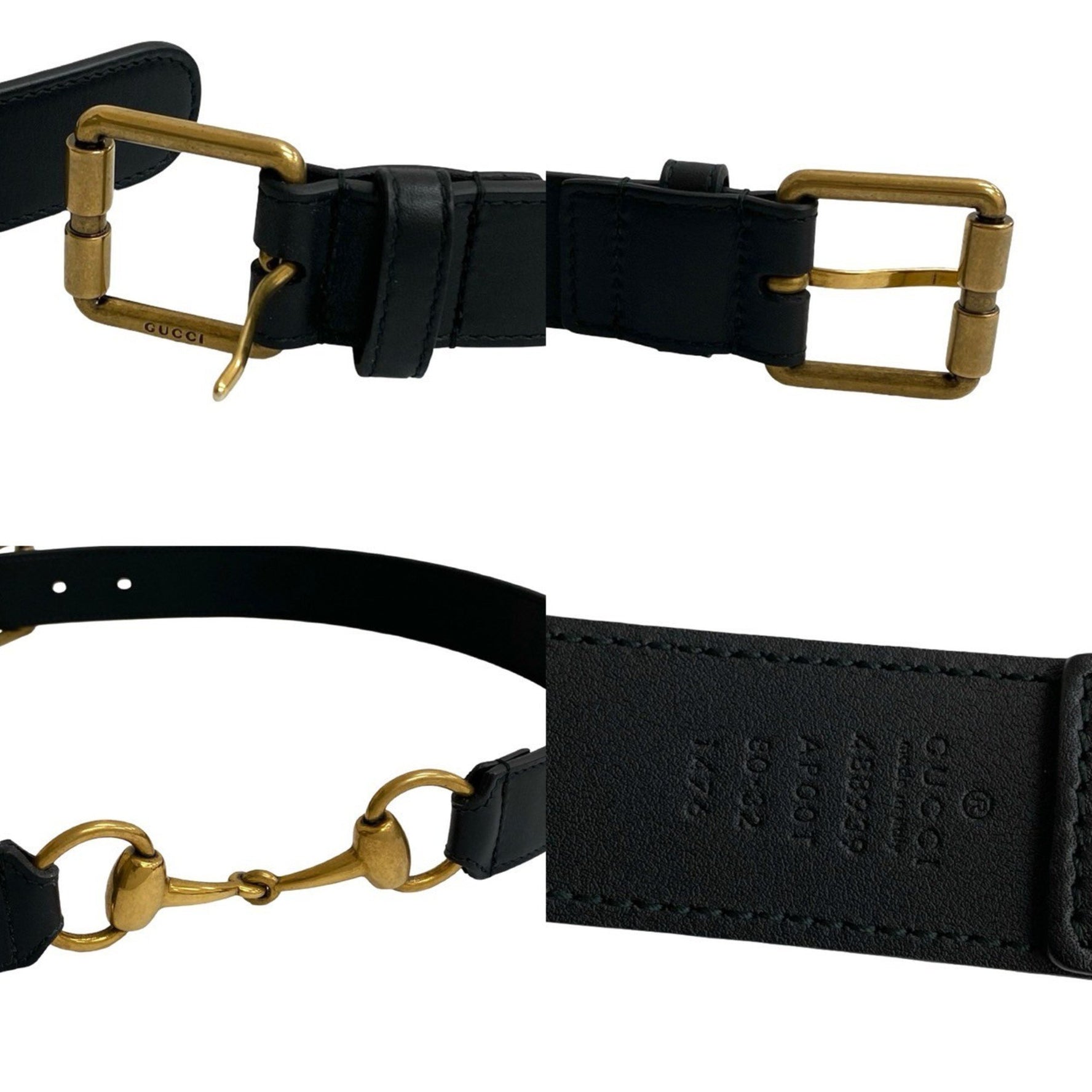 GUCCI Horsebit Logo Metal Hardware Genuine Leather Belt