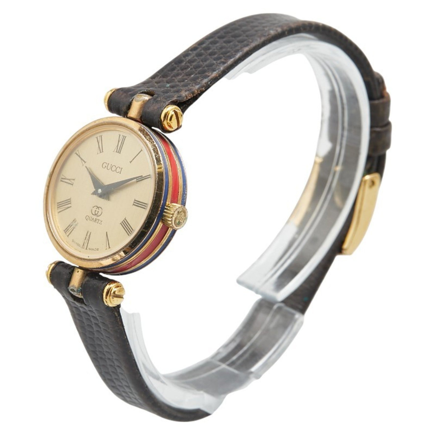 Gucci Sherry Line Quartz Watch with Gold Dial and Plated Leather Strap for Men