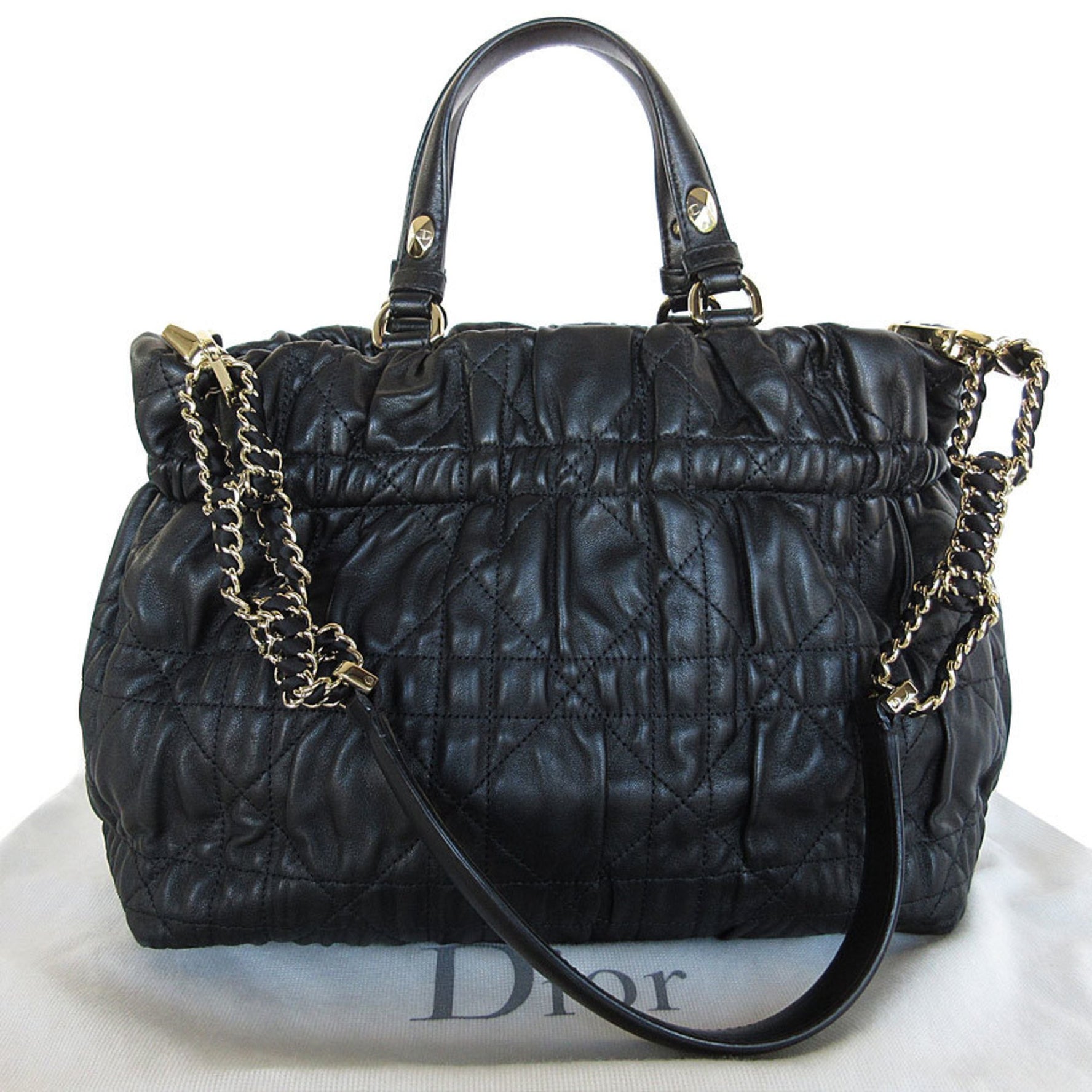 Christian Dior handbag shoulder bag leather gold ladies