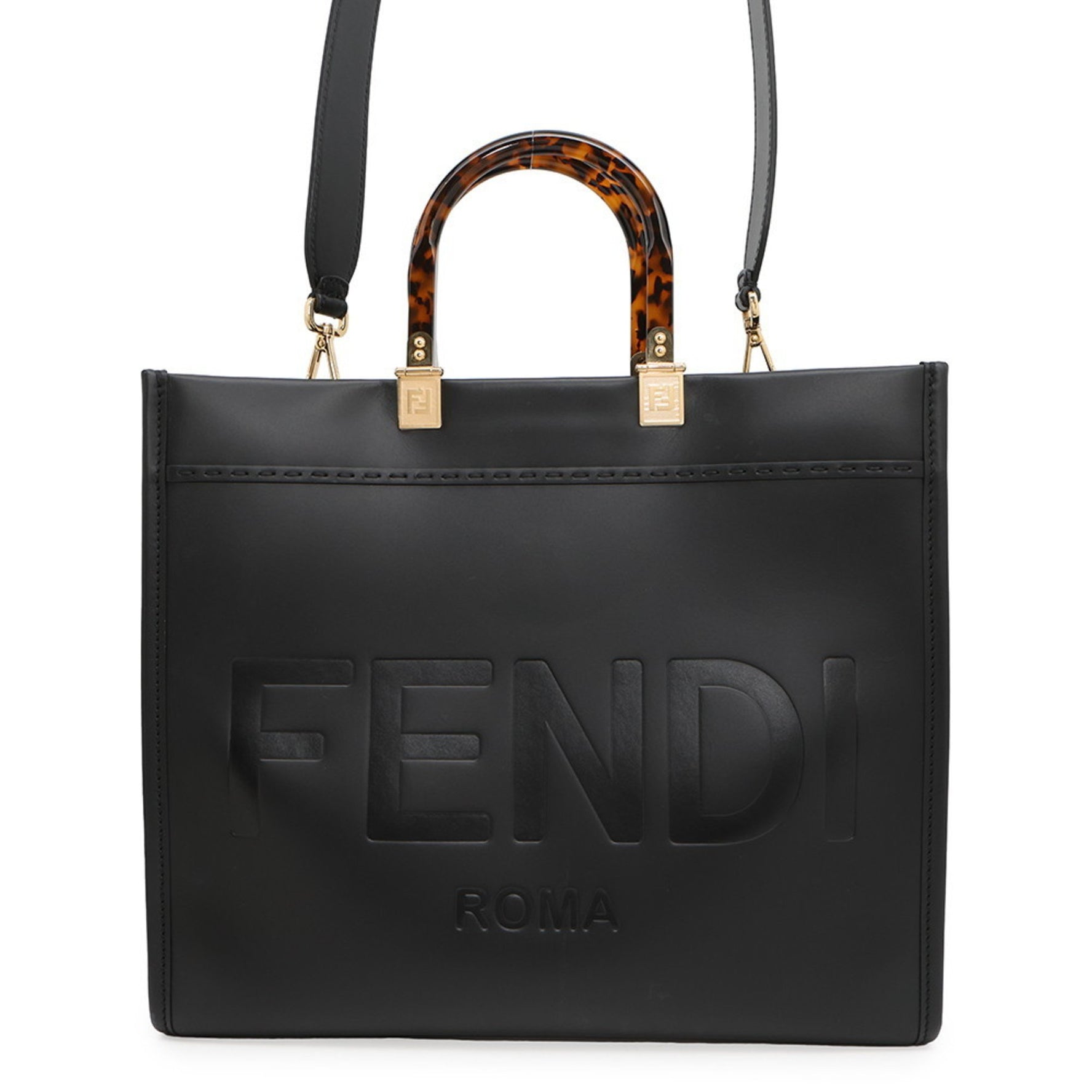 Fendi Sunshine Medium Tote Bag in Calfskin Leather - Black. Also available: a shoulder bag.